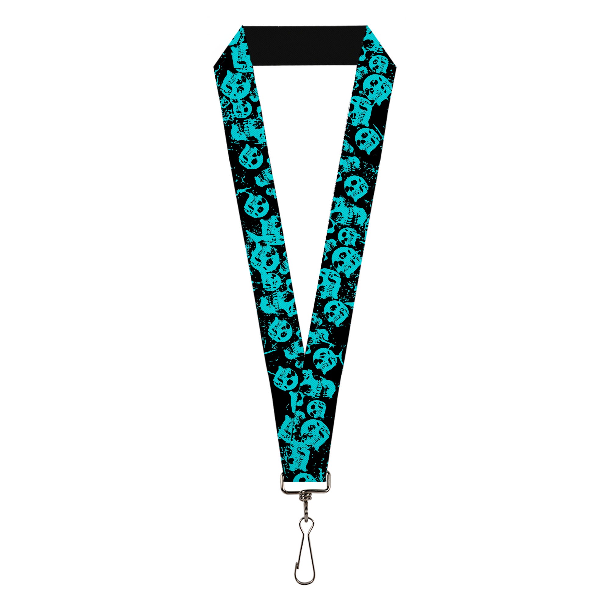 Lanyard - 1.0" - Skulls Stacked Weathered Black Teal Lanyards Buckle-Down