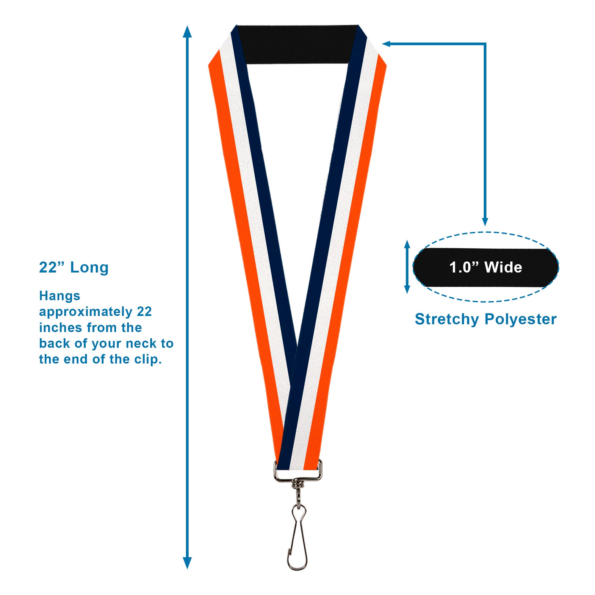 Lanyard - 1.0" - Stripe Navy White Orange Lanyards Buckle-Down