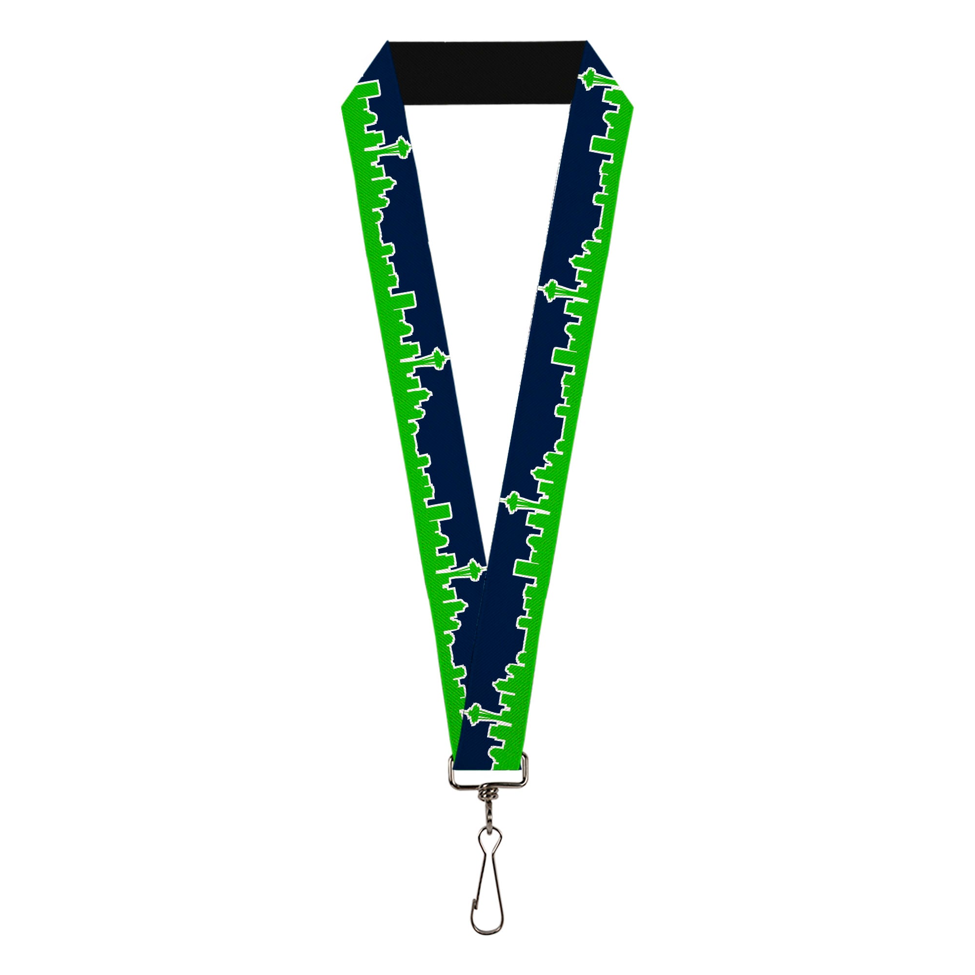 Lanyard - 1.0" - Seattle Skyline Navy Lime Green Lanyards Buckle-Down