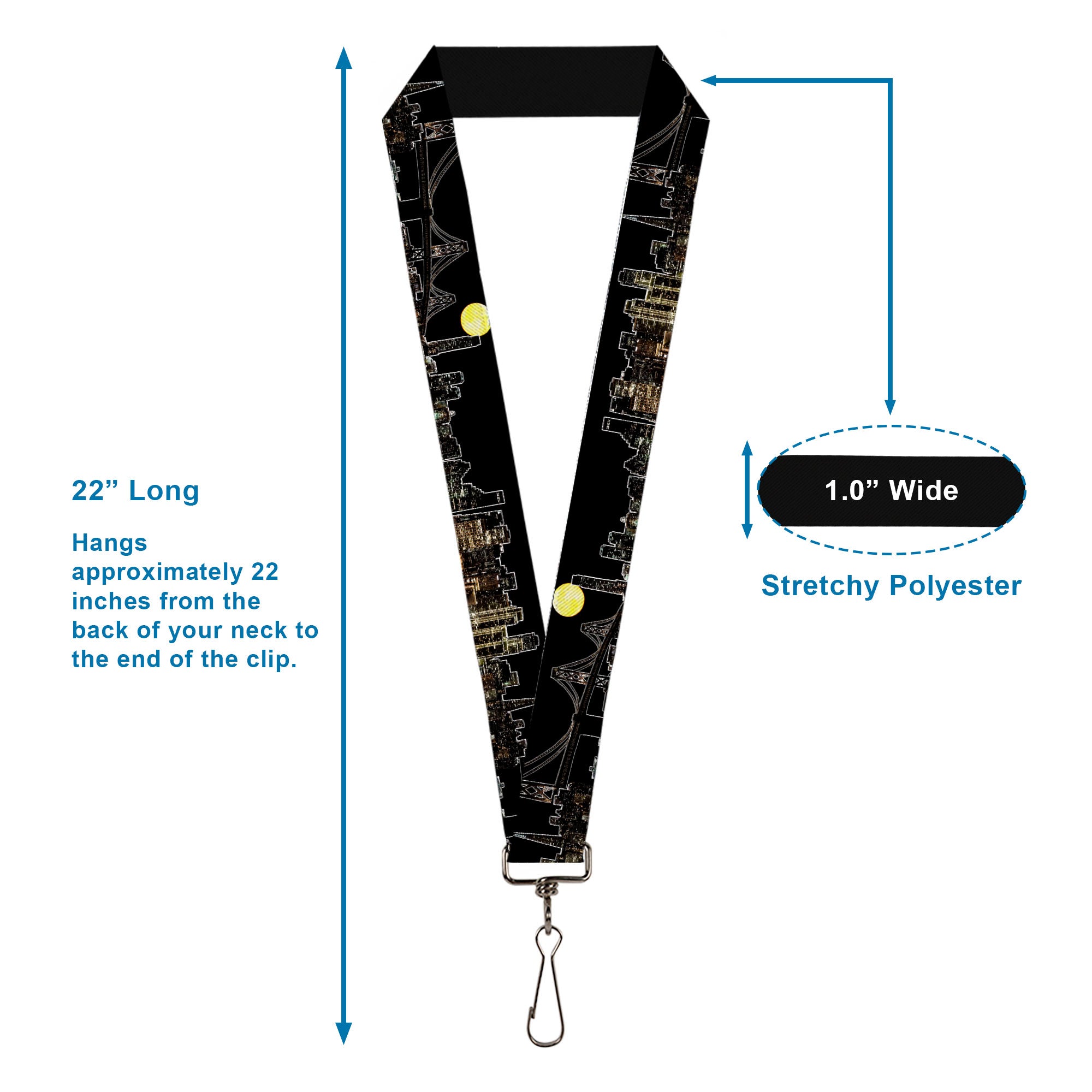 Lanyard - 1.0" - San Francisco w Moon Vivid Skyline Black Lanyards Buckle-Down