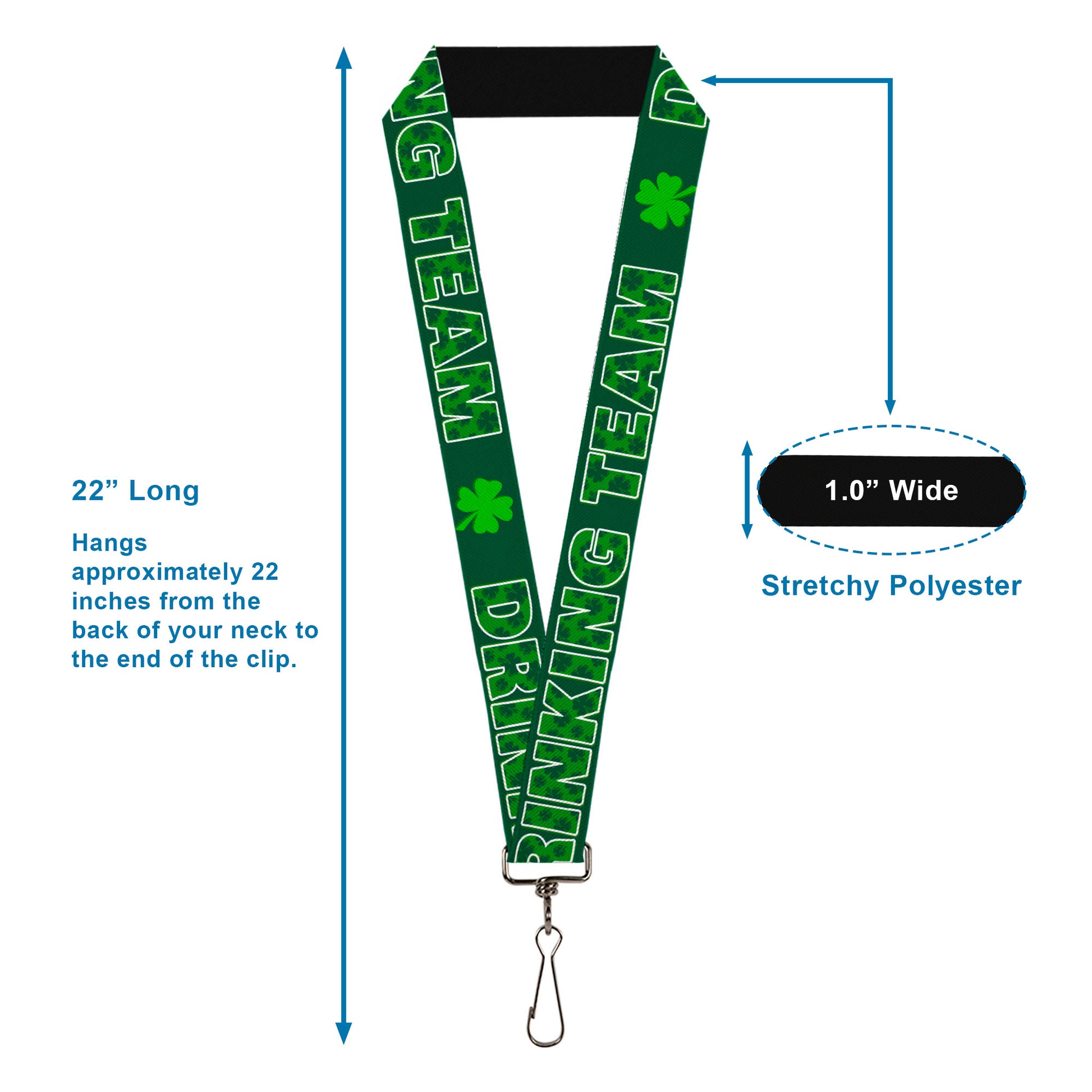 Lanyard - 1.0" - St Pat's DRINKING TEAM Shamrocks Black Green White Lanyards Buckle-Down