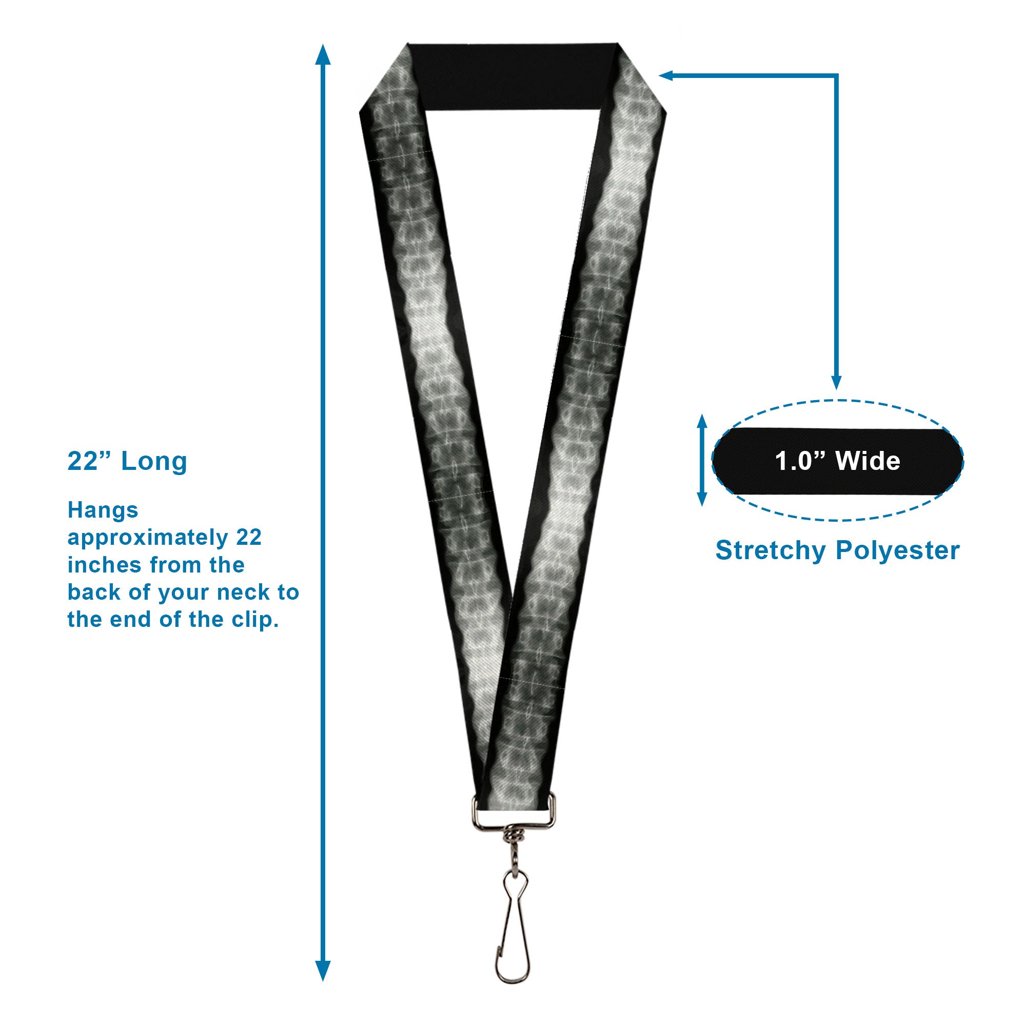 Lanyard - 1.0" - Spinal X-Ray Black White Lanyards Buckle-Down