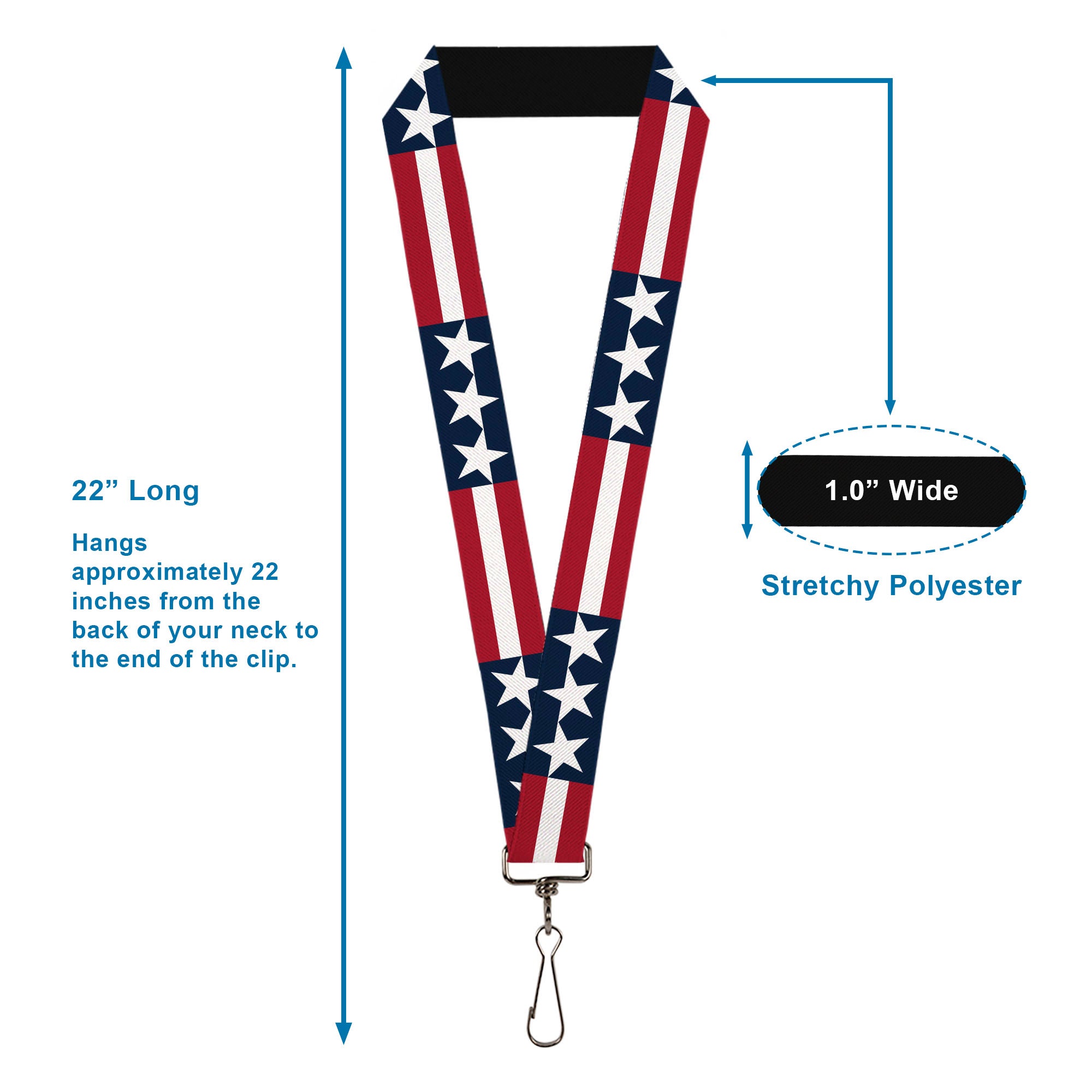 Lanyard - 1.0" - Stars & Stripes Blue White Red White Lanyards Buckle-Down