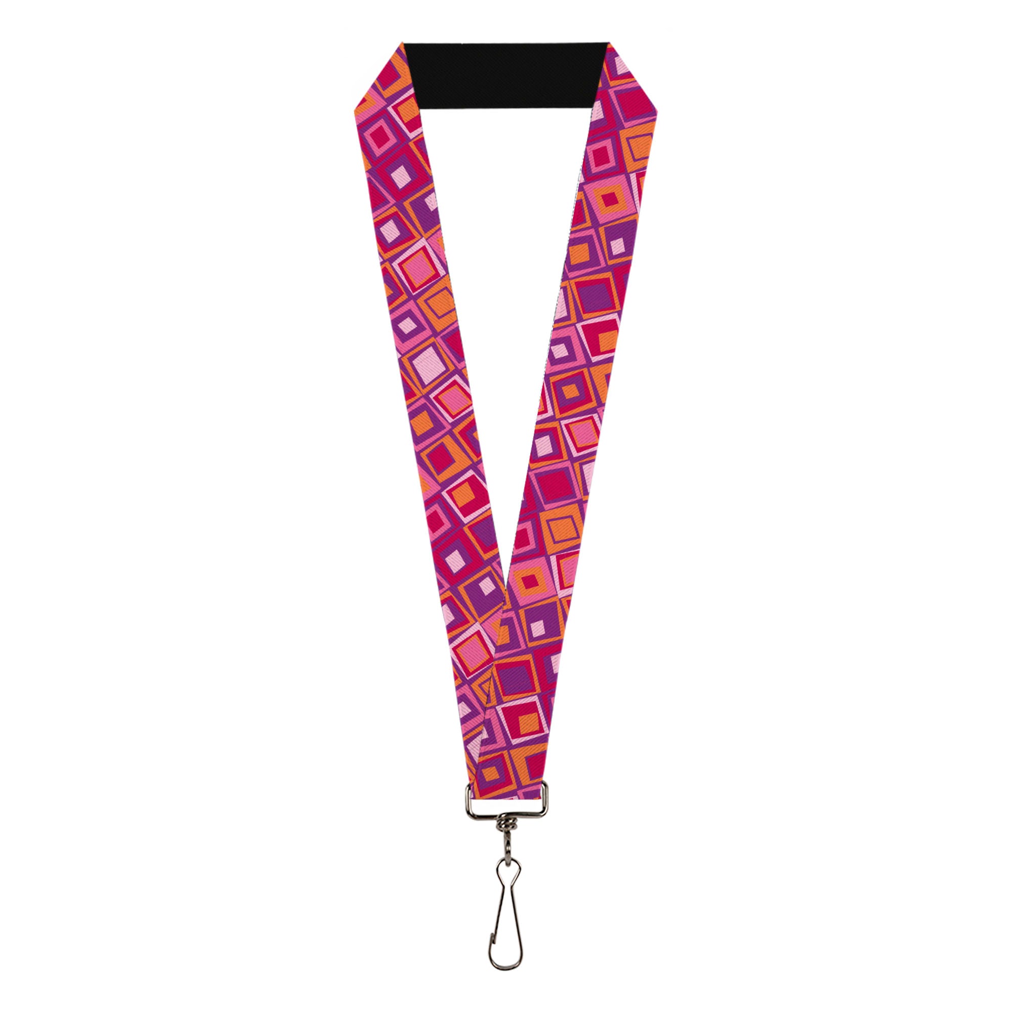 Lanyard - 1.0" - Skewed Squares Stacked Purple Orange Pinks Lanyards Buckle-Down