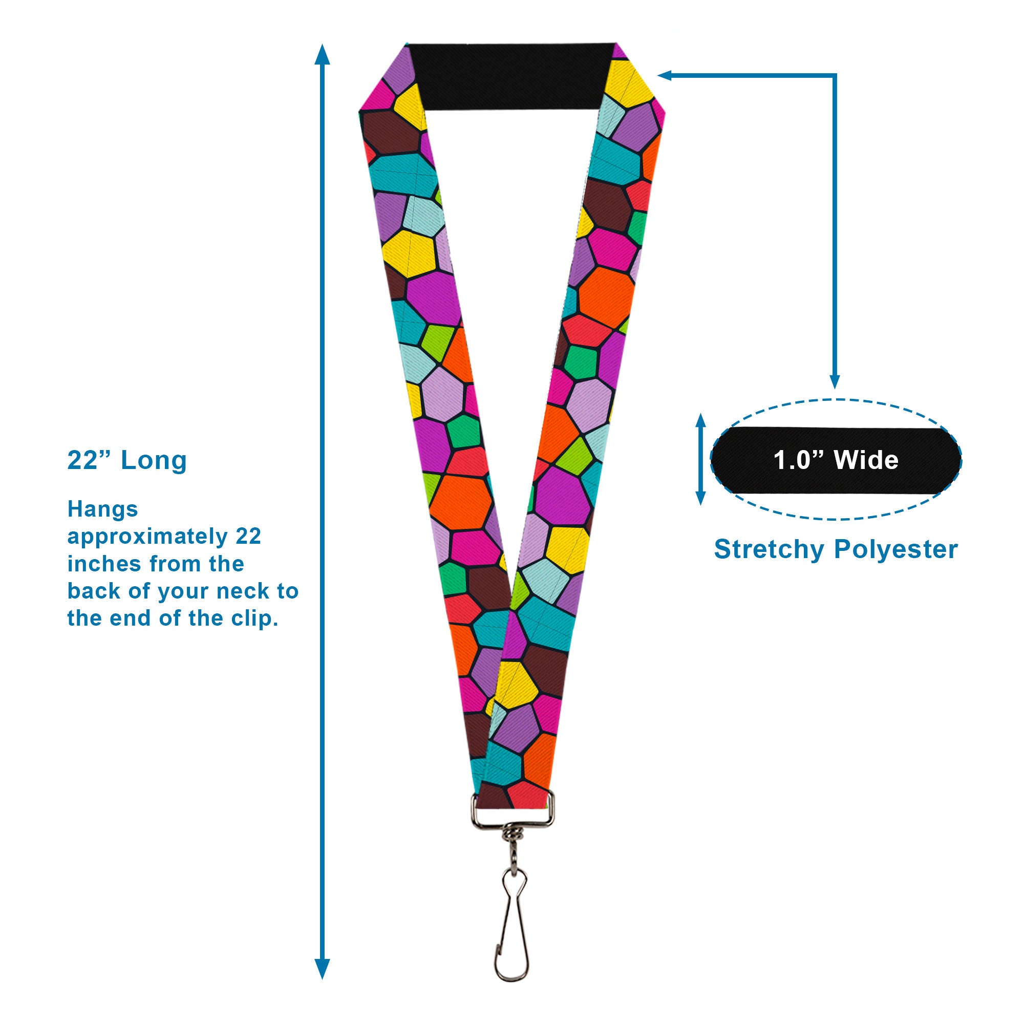 Lanyard - 1.0" - Stained Glass Mosaic2 Multi Color Navy Lanyards Buckle-Down