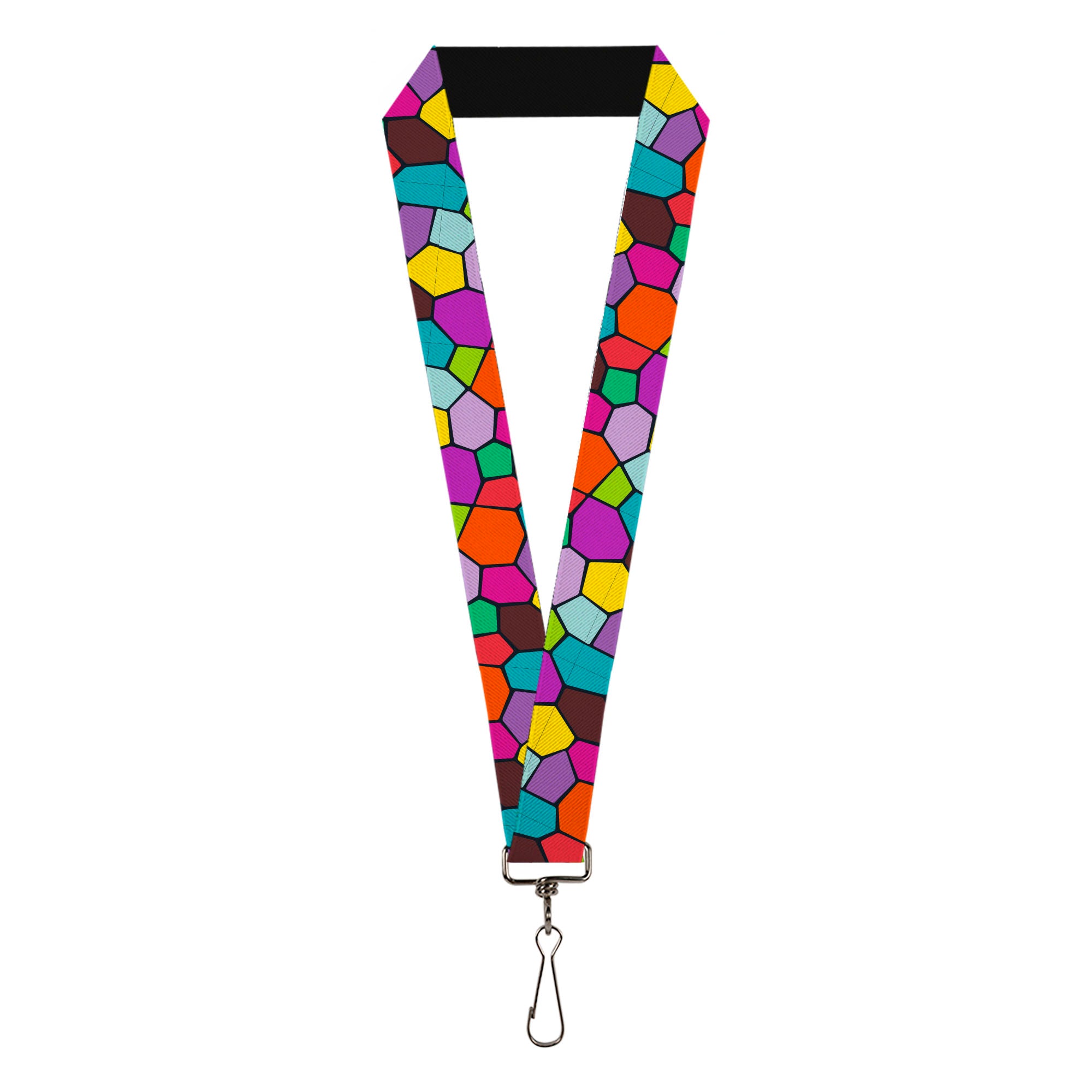 Lanyard - 1.0" - Stained Glass Mosaic2 Multi Color Navy Lanyards Buckle-Down