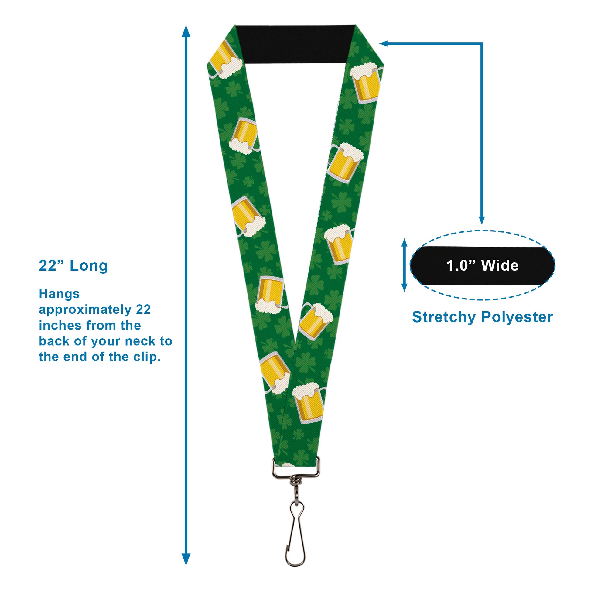 Lanyard - 1.0" - St Pat's Clovers Beer Mugs Greens Lanyards Buckle-Down