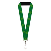 Lanyard - 1.0" - St Pat's Clovers Scattered2 Outline Solid Greens Lanyards Buckle-Down