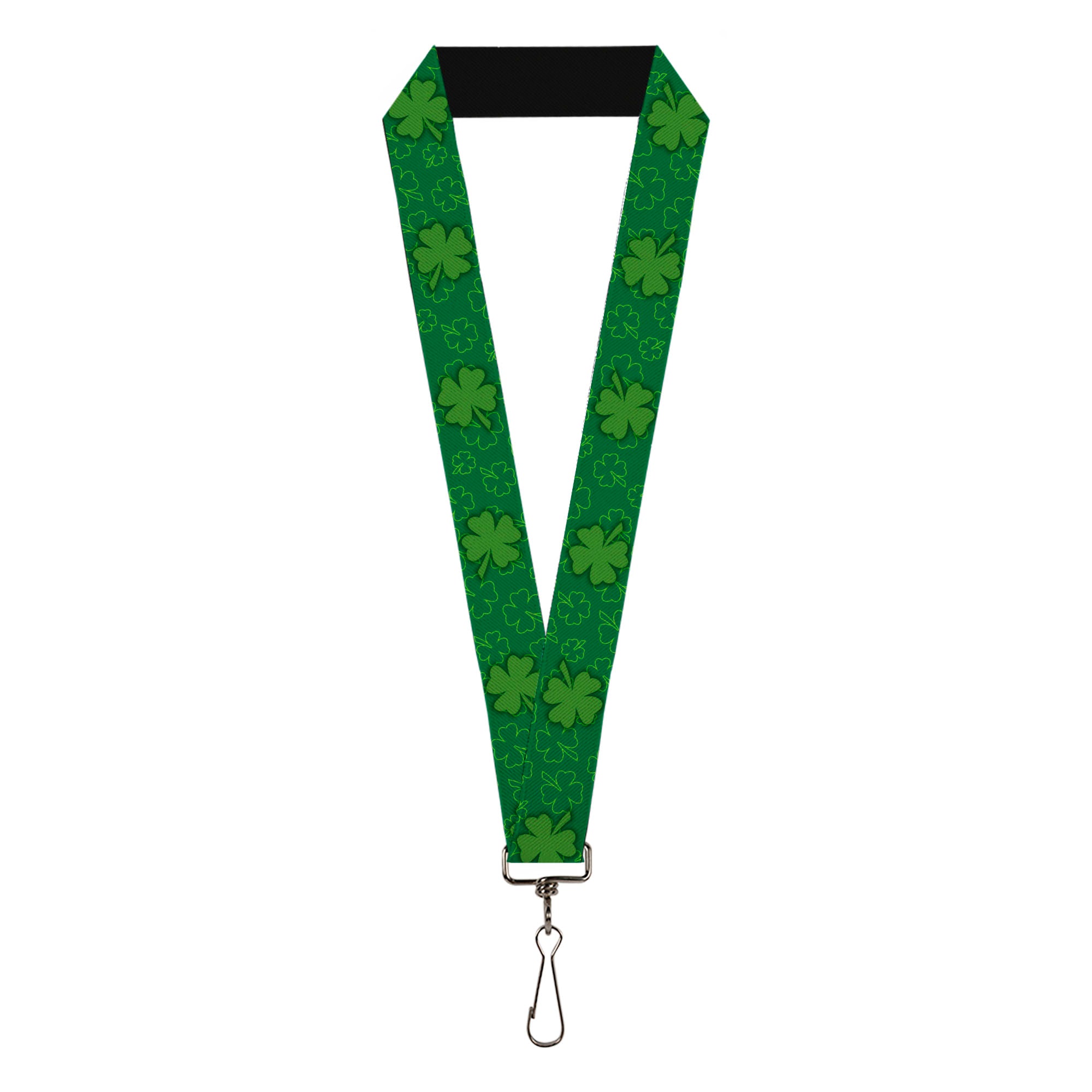 Lanyard - 1.0" - St Pat's Clovers Scattered2 Outline Solid Greens Lanyards Buckle-Down