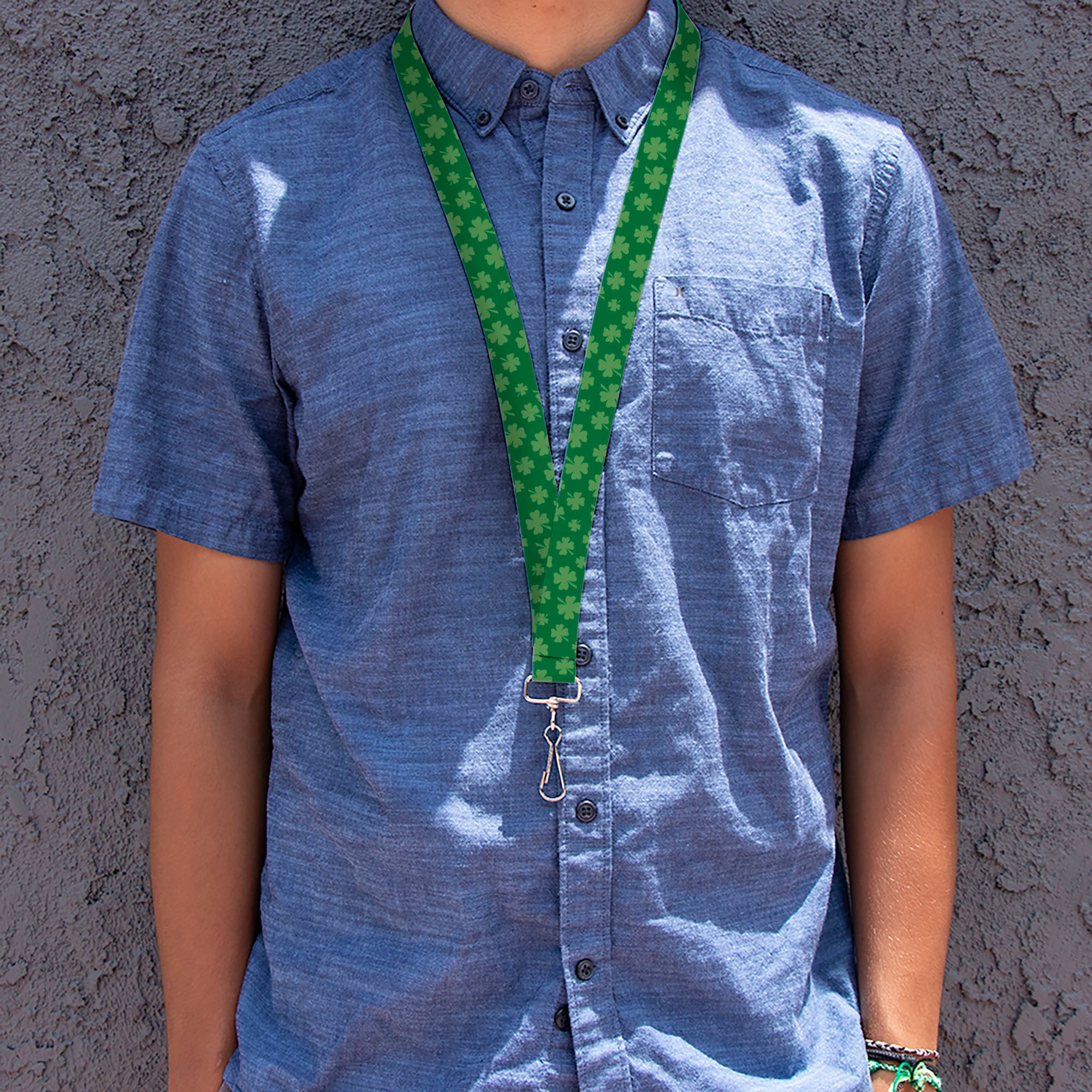Lanyard - 1.0" - St Pat's Clovers Scattered3 Greens Lanyards Buckle-Down