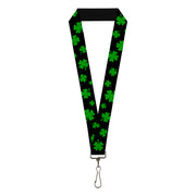 Lanyard - 1.0" - St Pat's Clovers Scattered2 Black Green Lanyards Buckle-Down