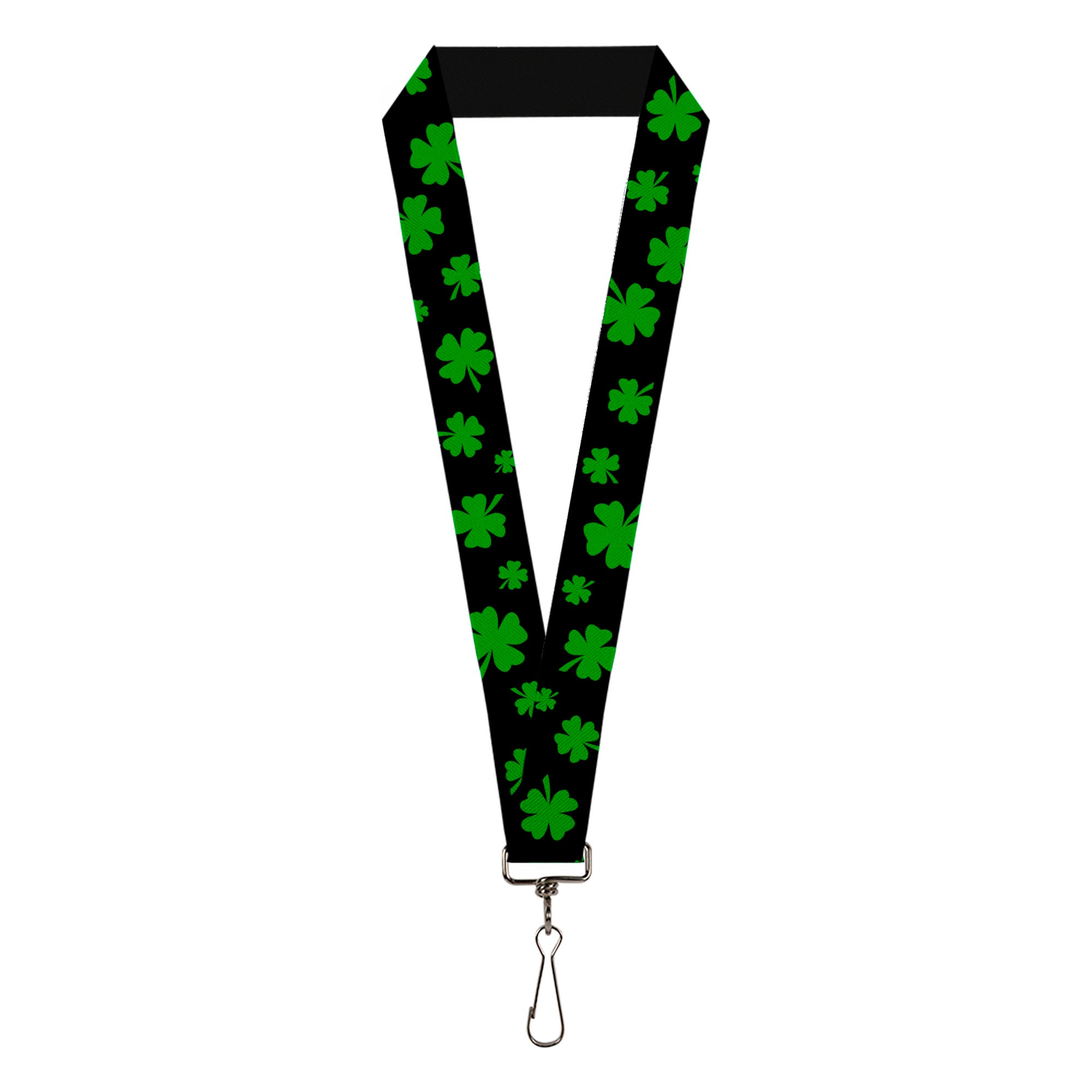Lanyard - 1.0" - St Pat's Clovers Scattered2 Black Green Lanyards Buckle-Down