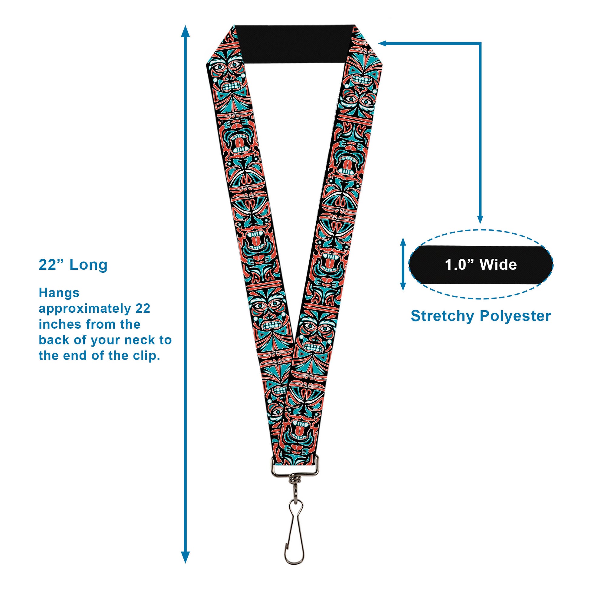 Lanyard - 1.0" - Totem Carvings Black White Orange Turquoise Lanyards Buckle-Down