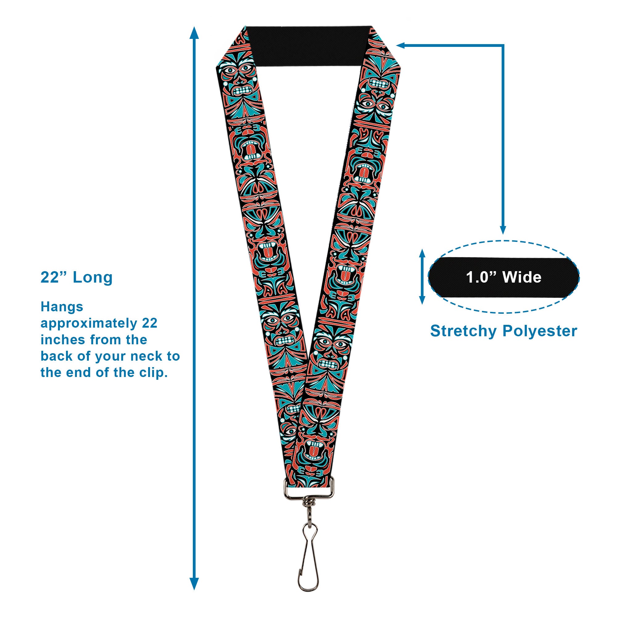 Lanyard - 1.0" - Totem Carvings Black White Orange Turquoise Lanyards Buckle-Down