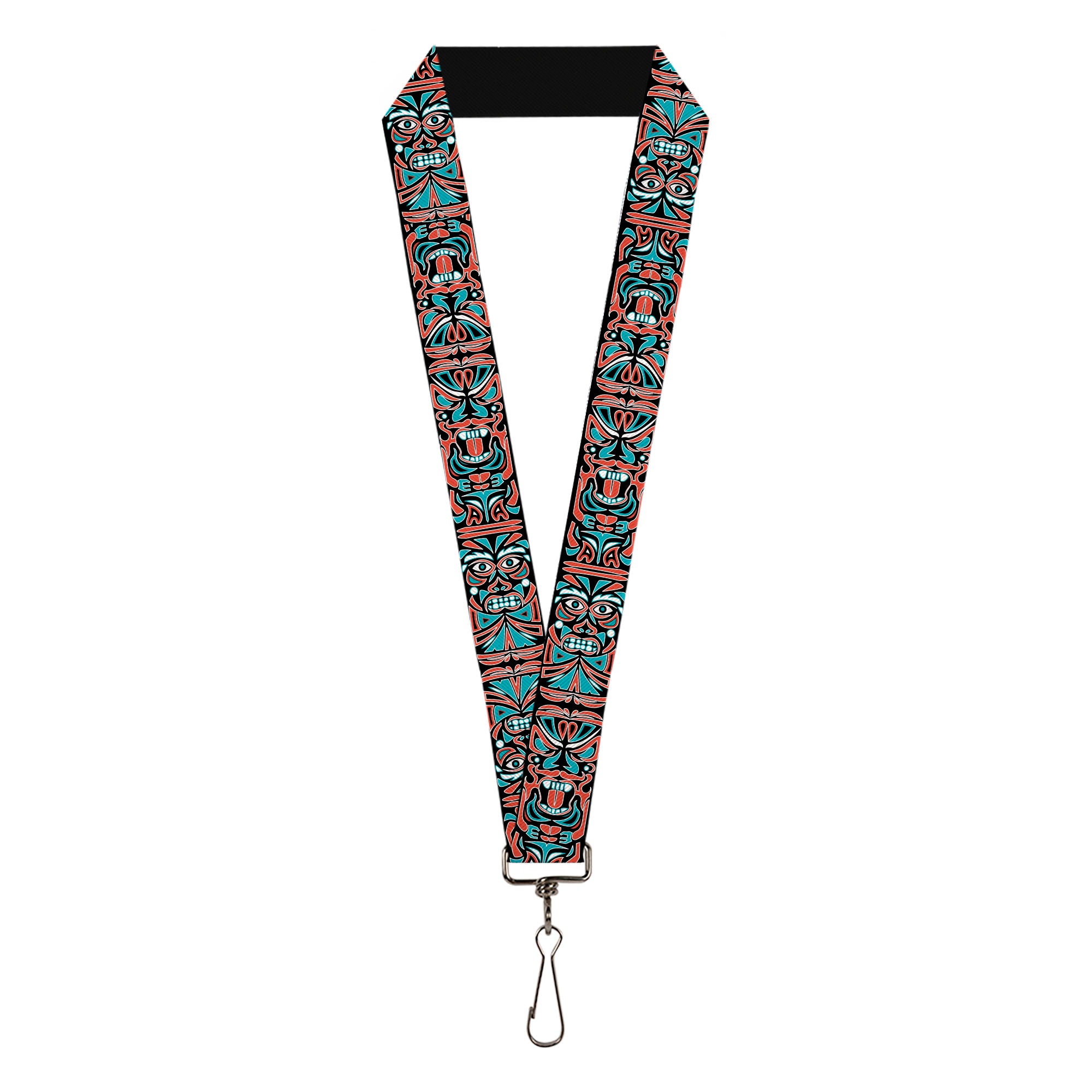 Lanyard - 1.0" - Totem Carvings Black White Orange Turquoise Lanyards Buckle-Down