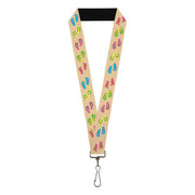 Lanyard - 1.0" - Tropical Flip Flops Tan Multi Color Lanyards Buckle-Down