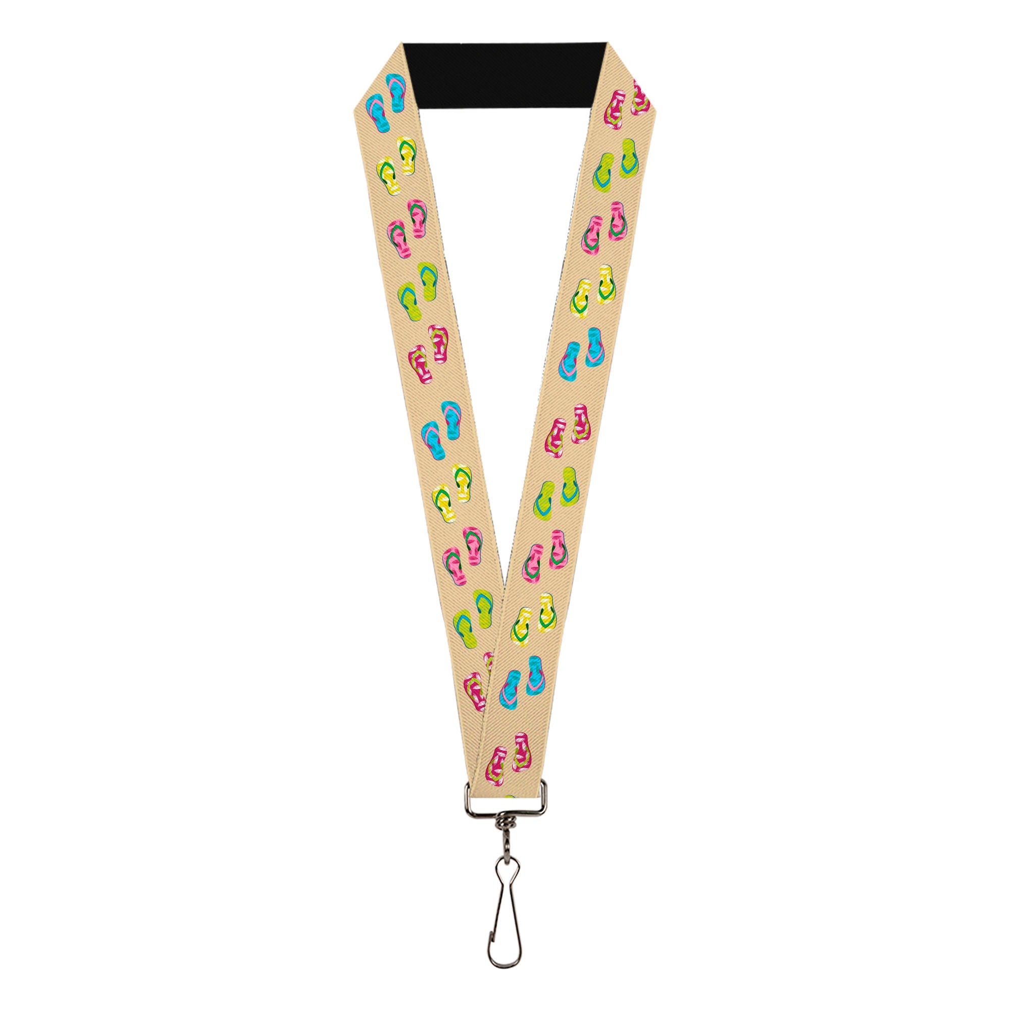 Lanyard - 1.0" - Tropical Flip Flops Tan Multi Color Lanyards Buckle-Down