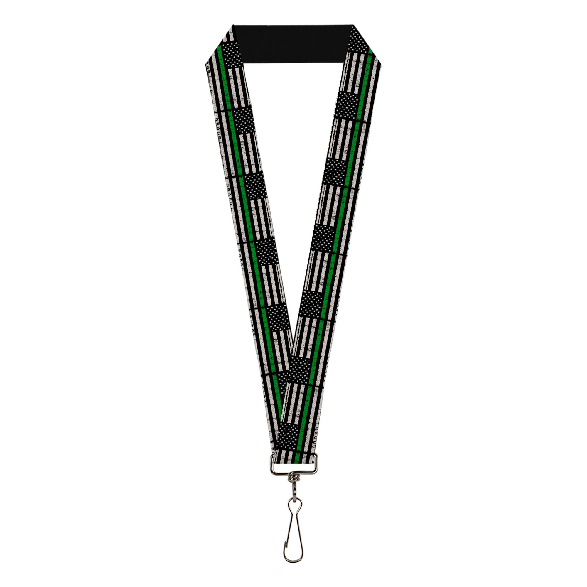 Lanyard - 1.0" - Thin Green Line Flag Weathered Black/Gray/Green Lanyards Buckle-Down