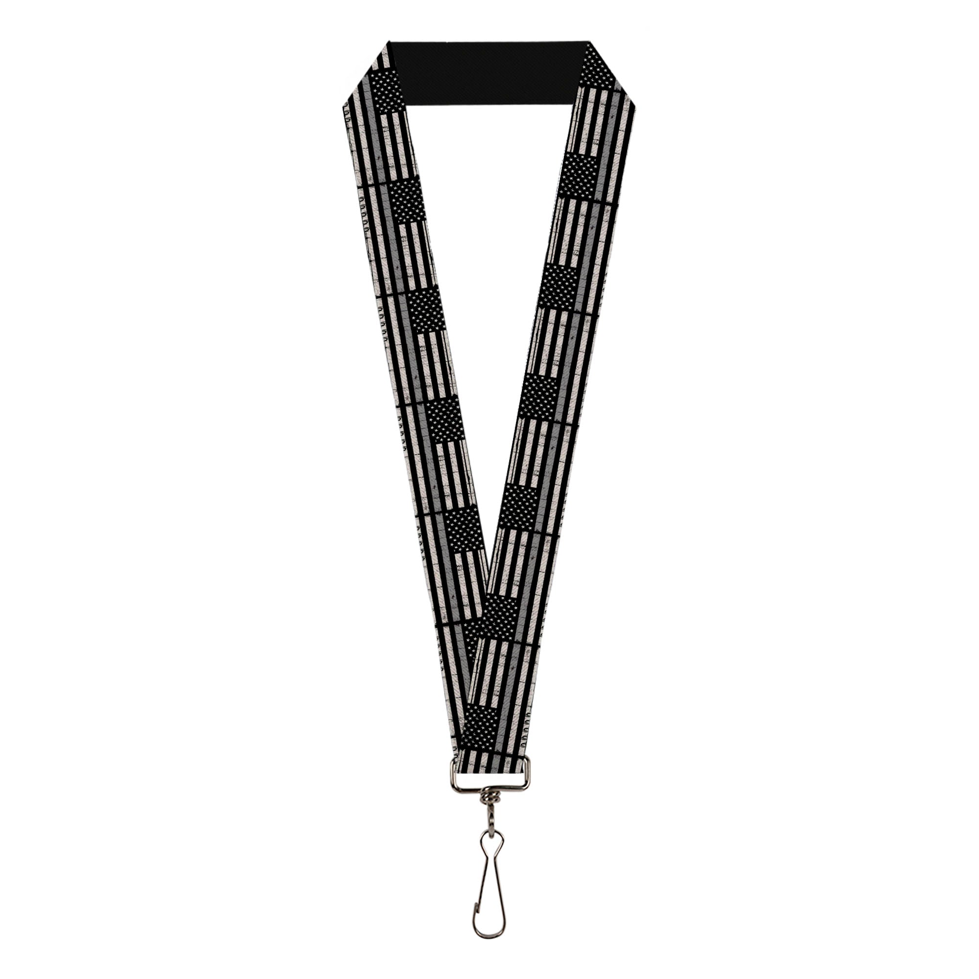 Lanyard - 1.0" - Thin Gray Line Flag Weathered Black/Grays Lanyards Buckle-Down