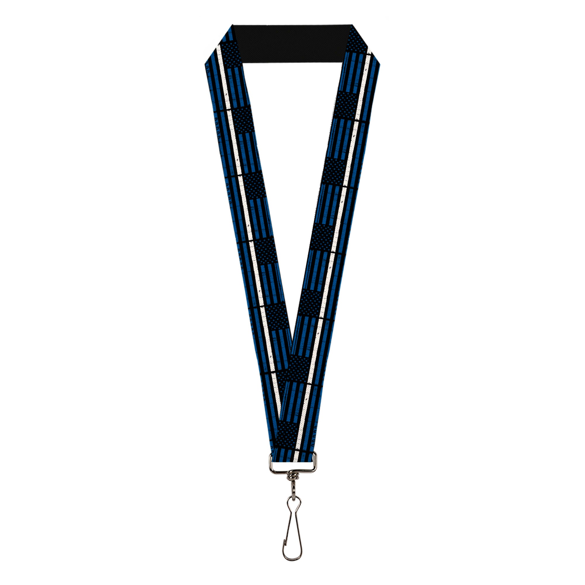 Lanyard - 1.0" - Thin White Line Flag Weathered Black/Blue/White Lanyards Buckle-Down