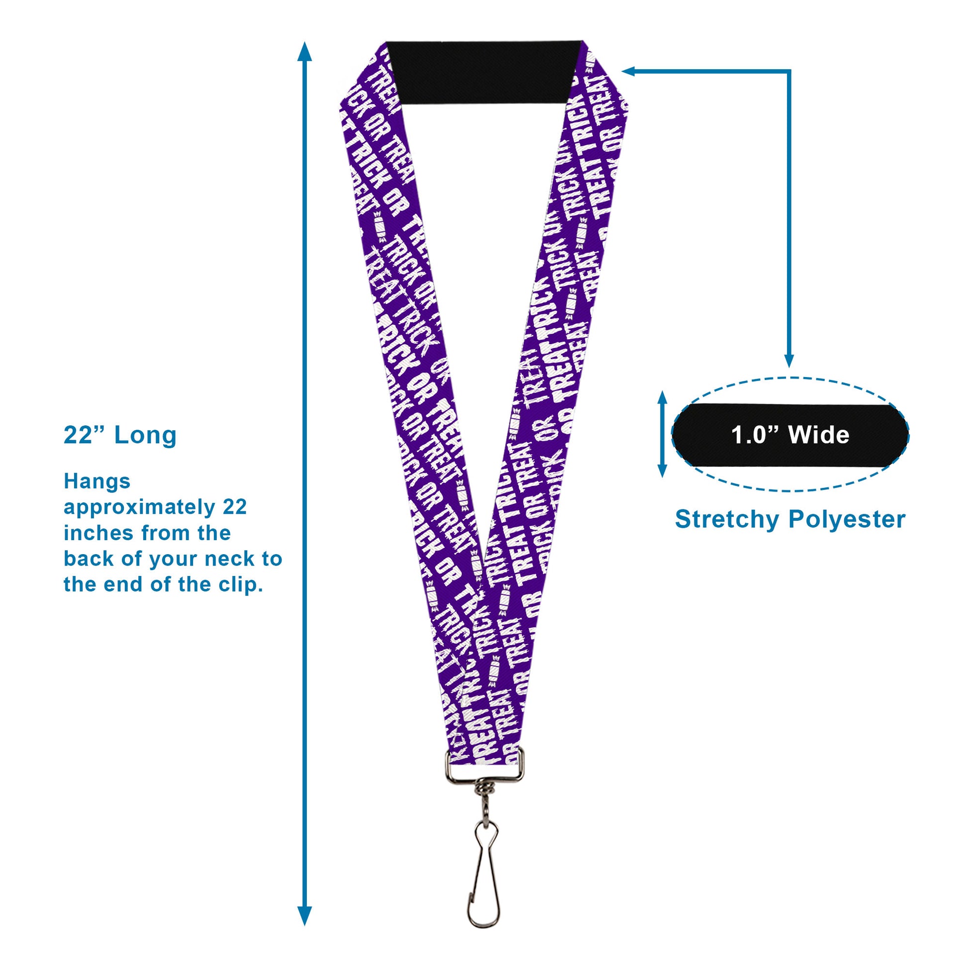 Lanyard - 1.0" - TRICK OR TREAT Text Collage Purple/White Lanyards Buckle-Down