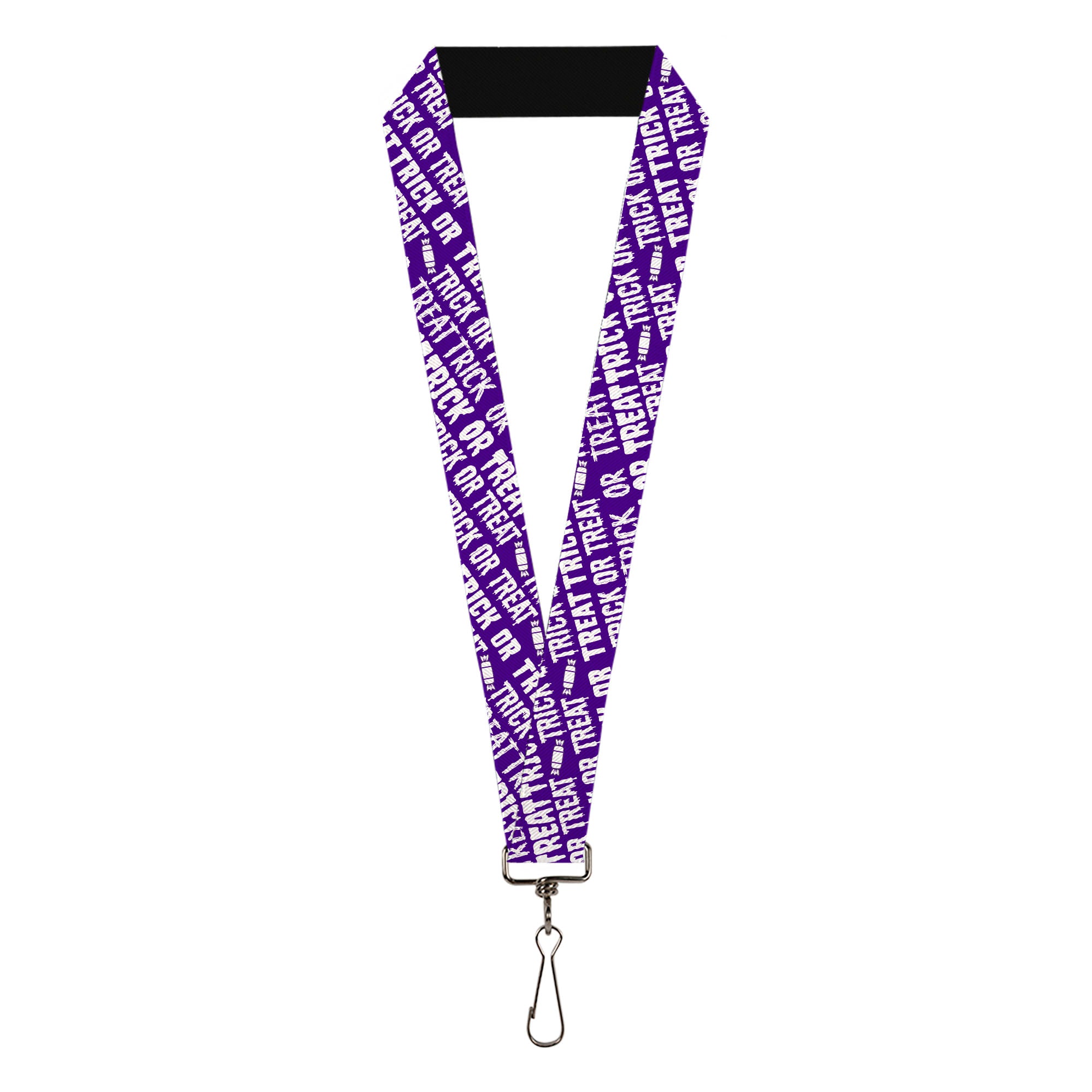Lanyard - 1.0" - TRICK OR TREAT Text Collage Purple/White Lanyards Buckle-Down