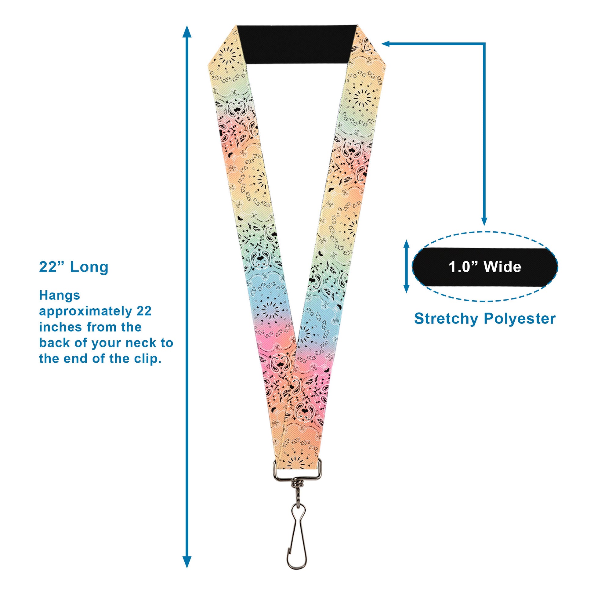 Lanyard - 1.0" - Bandana Paisley Ombre Pastel Black Lanyards Buckle-Down