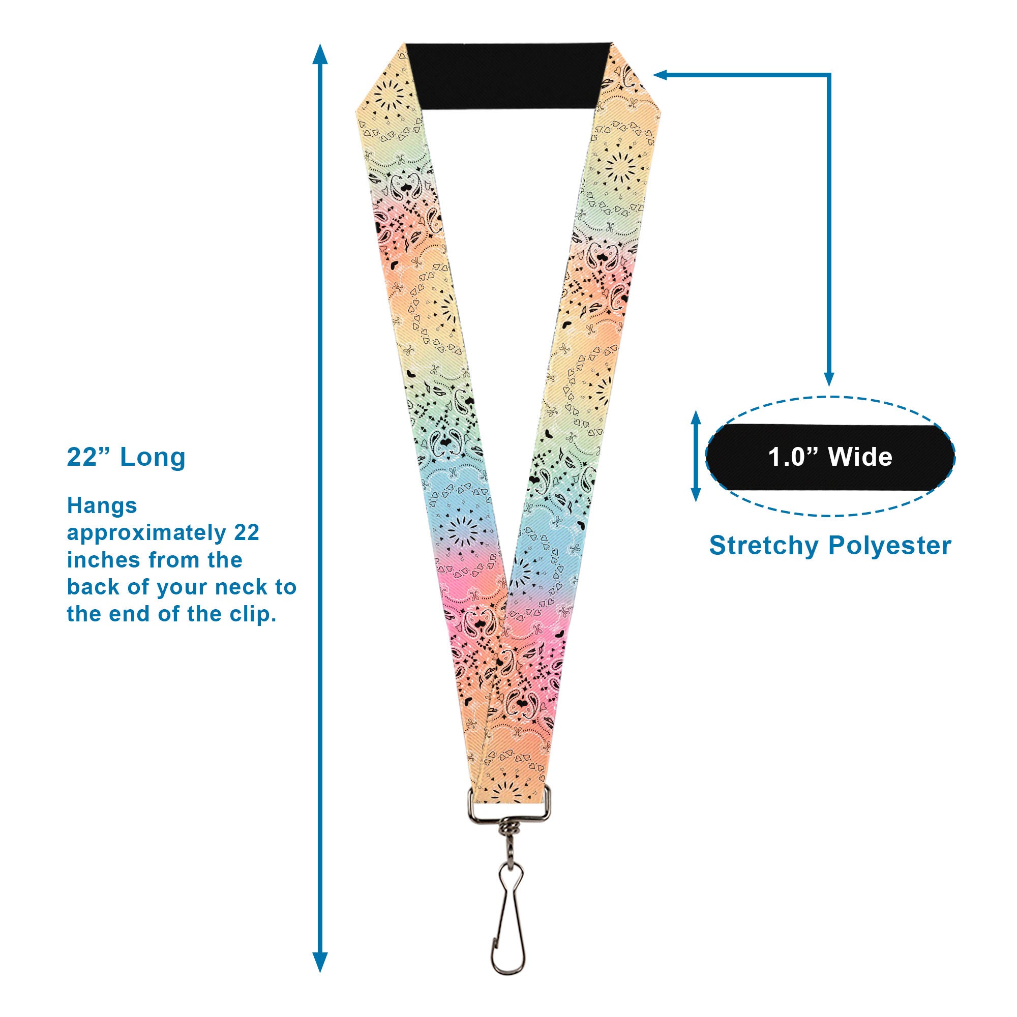 Lanyard - 1.0" - Bandana Paisley Ombre Pastel Black Lanyards Buckle-Down