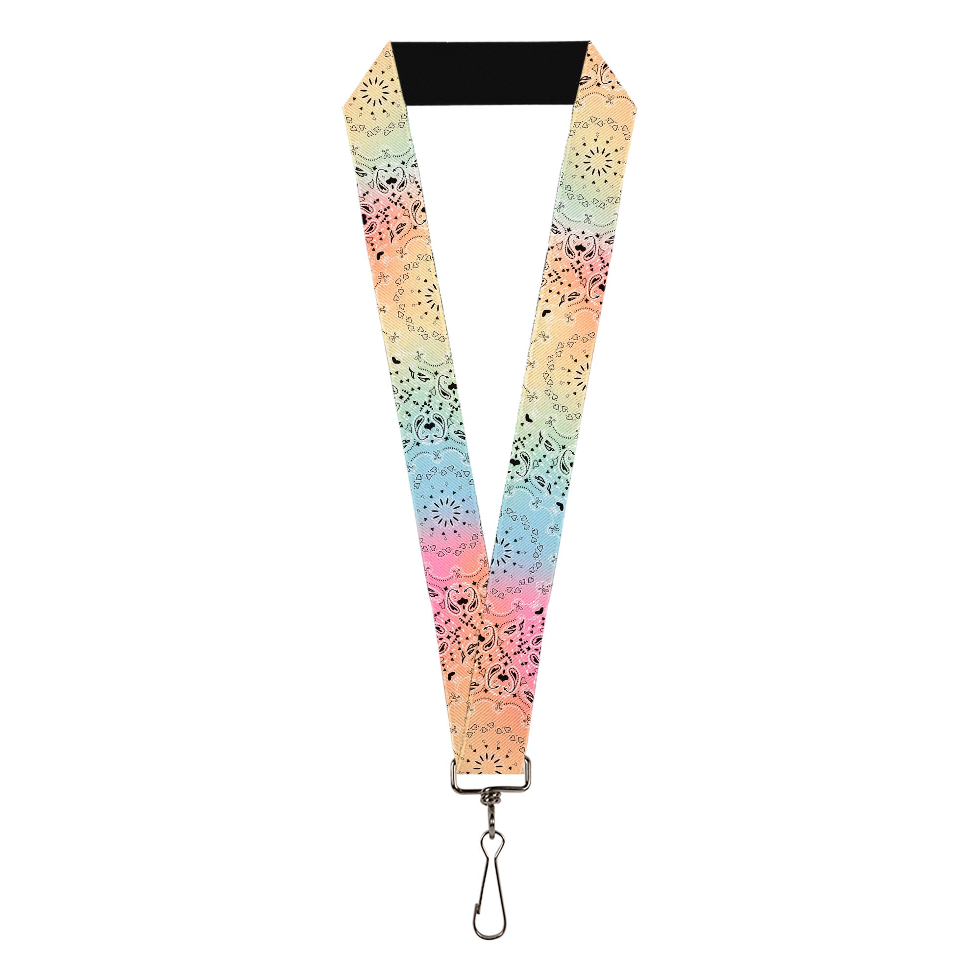 Lanyard - 1.0" - Bandana Paisley Ombre Pastel Black Lanyards Buckle-Down