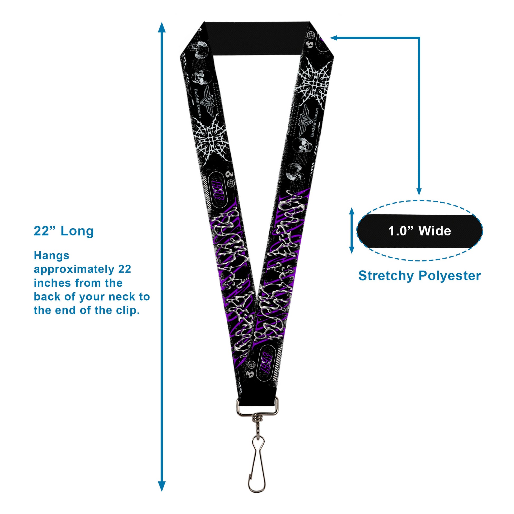 Lanyard - 1.0" - BUCKLE-DOWN Cyber Abstract Black/Purple/Grays Lanyards Buckle-Down