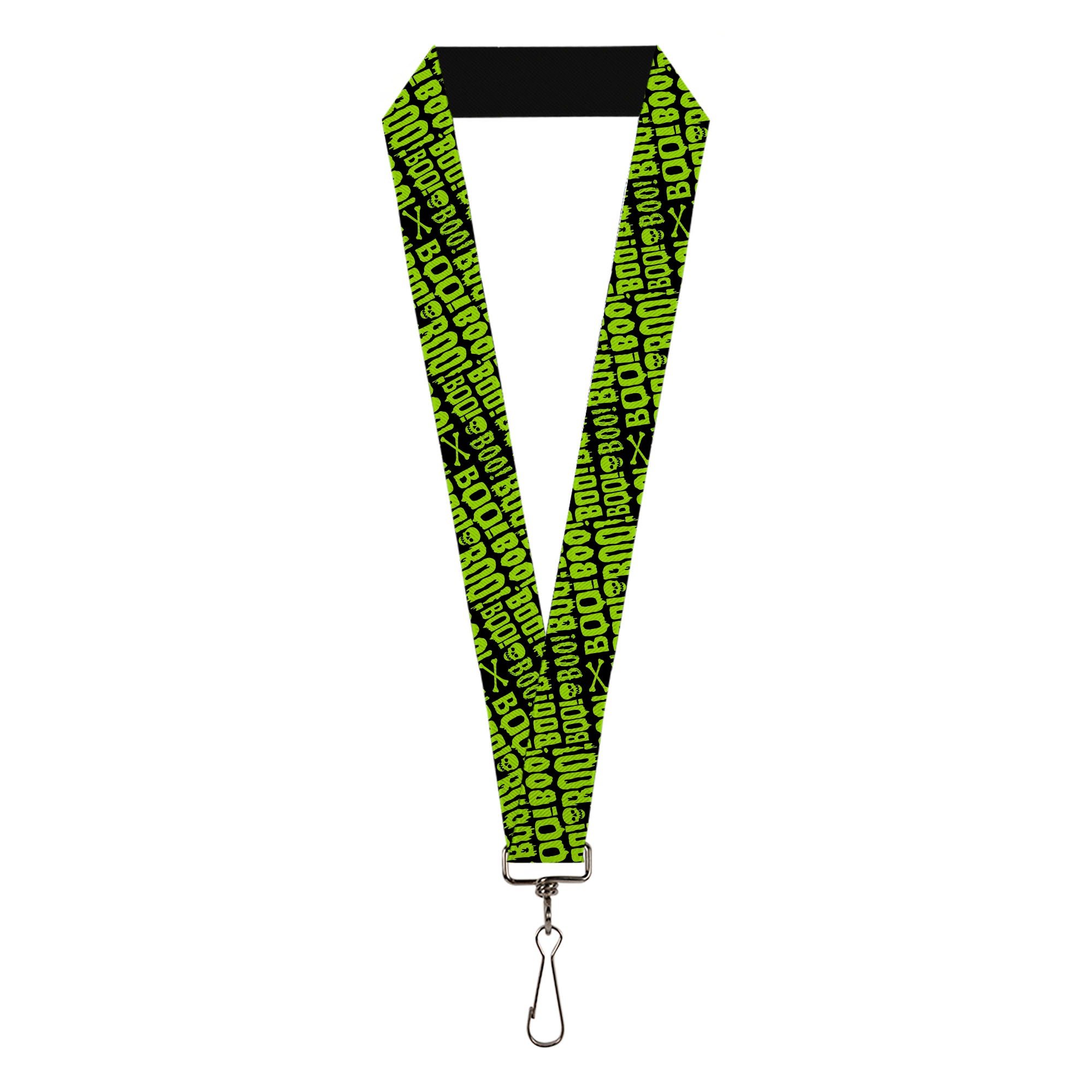 Lanyard - 1.0" - BOO Text Skull and Crossbones Black/Green Lanyards Buckle-Down