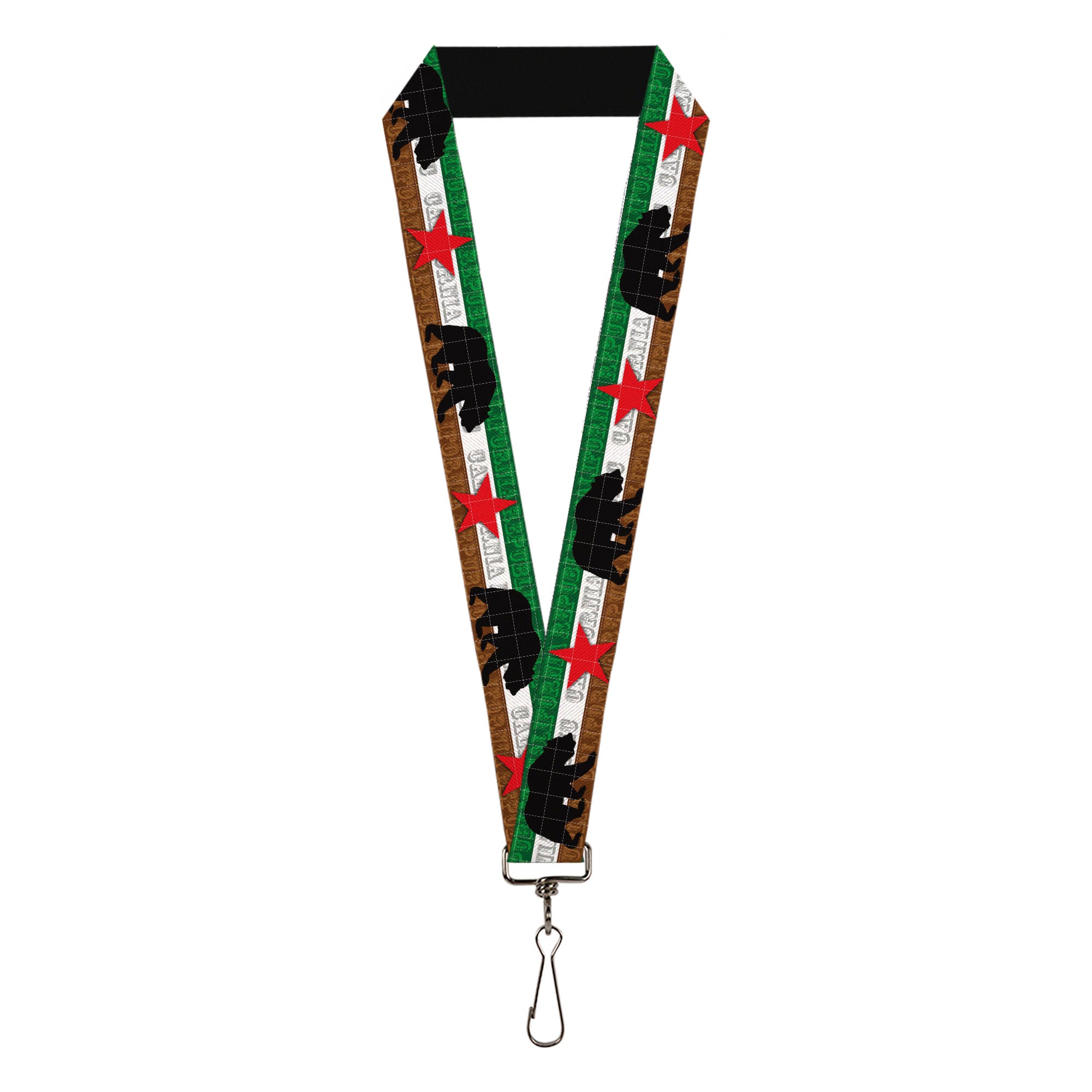 Lanyard - 1.0" - Cali Bear Silhouette & Star CALIFORNIA REPUBLIC Green White Brown Black Red Lanyards Buckle-Down