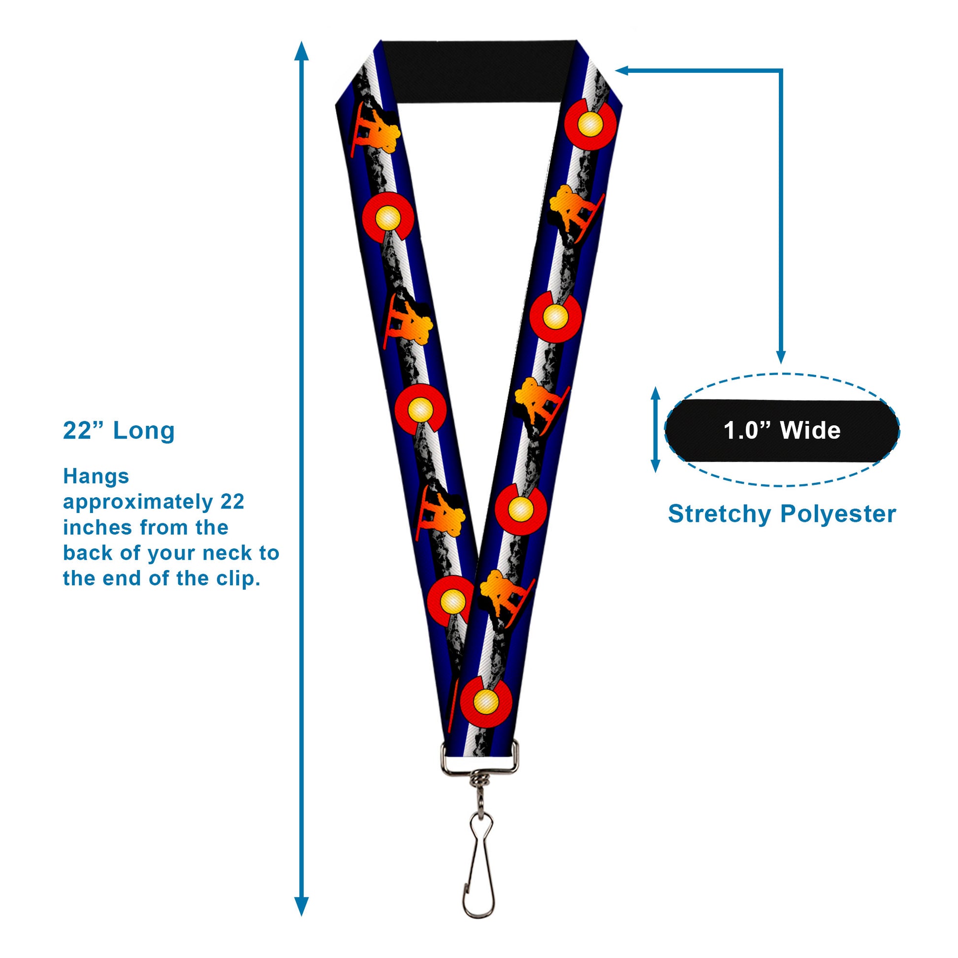 Lanyard - 1.0" - Colorado Snowboarder3 Orange/Mountains Lanyards Buckle-Down