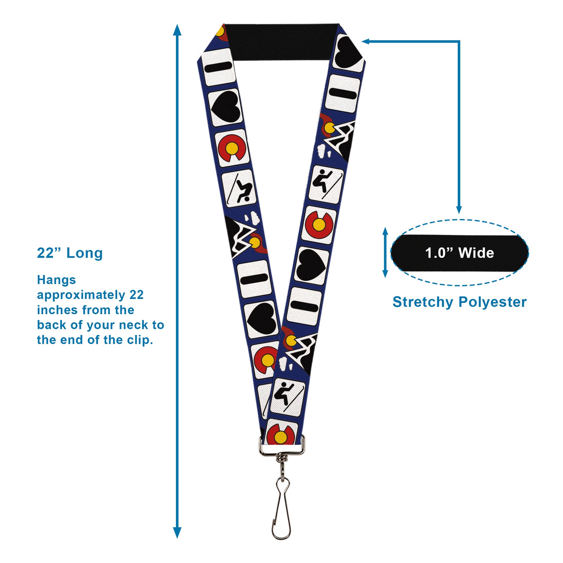 Lanyard - 1.0" - I HEART COLORADO SKIING Logos/Mountain Lanyards Buckle-Down