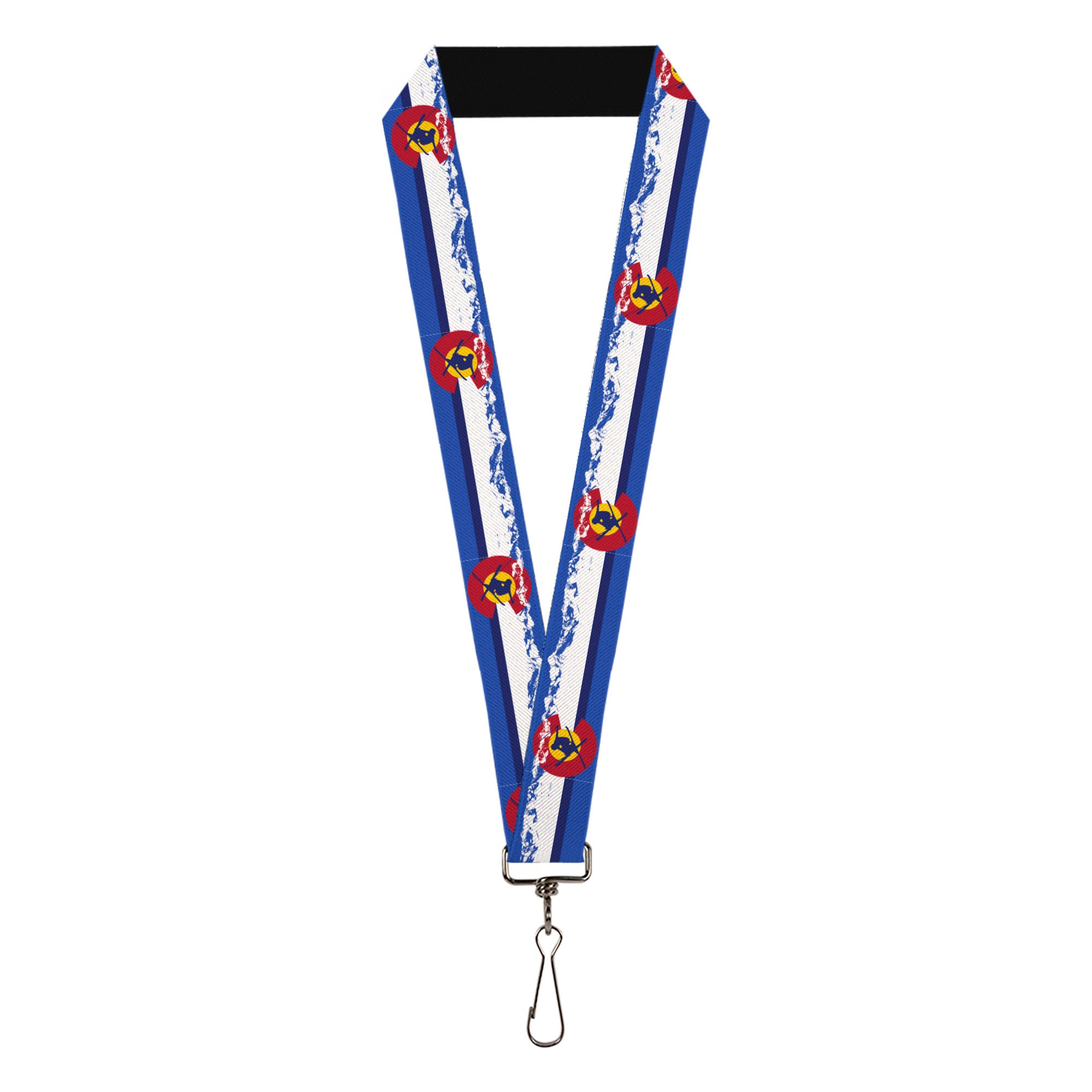 Lanyard - 1.0" - Colorado Skier4 Mountains Blues White Red Yellow Lanyards Buckle-Down