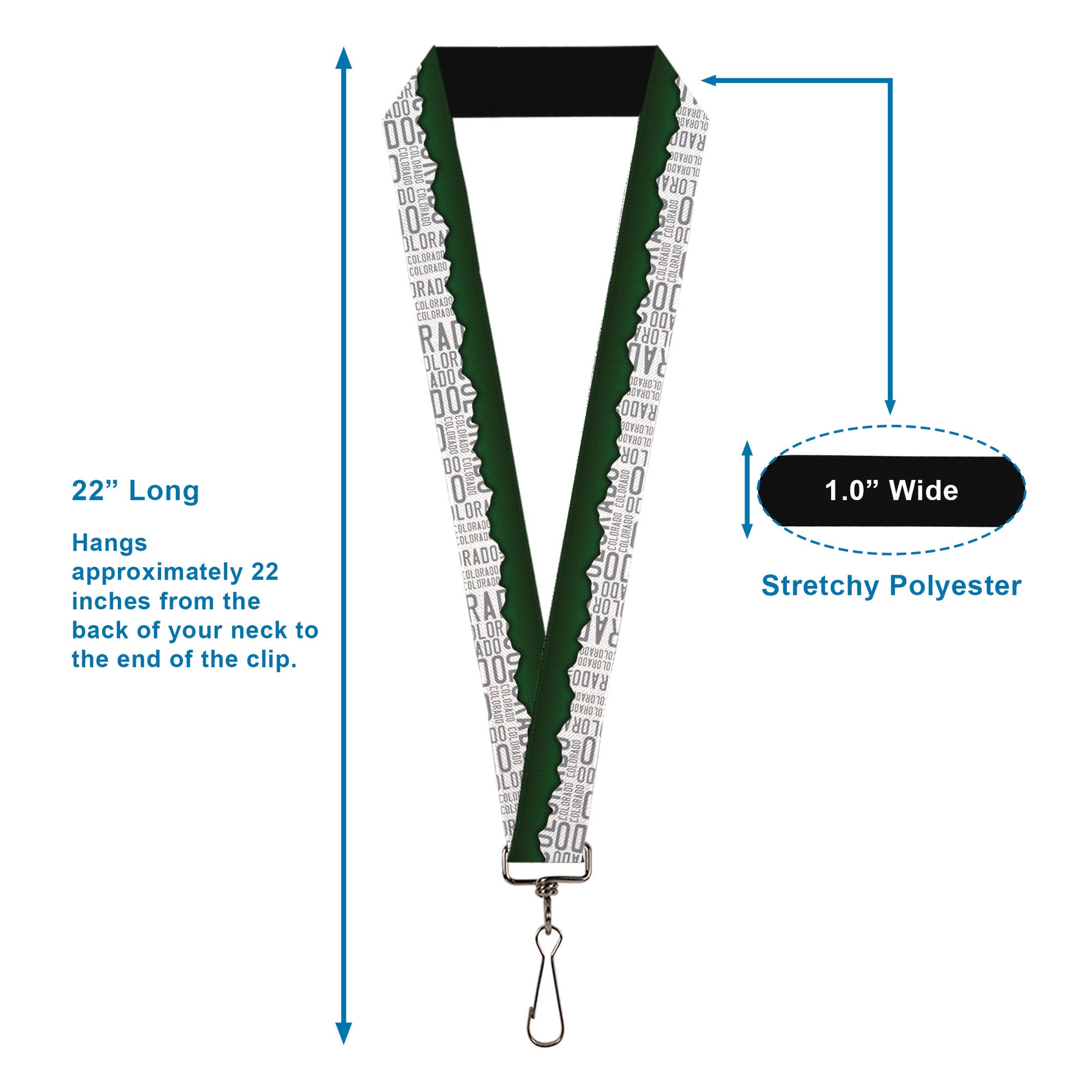 Lanyard - 1.0" - Colorado Mountains Green White Gray Text Lanyards Buckle-Down