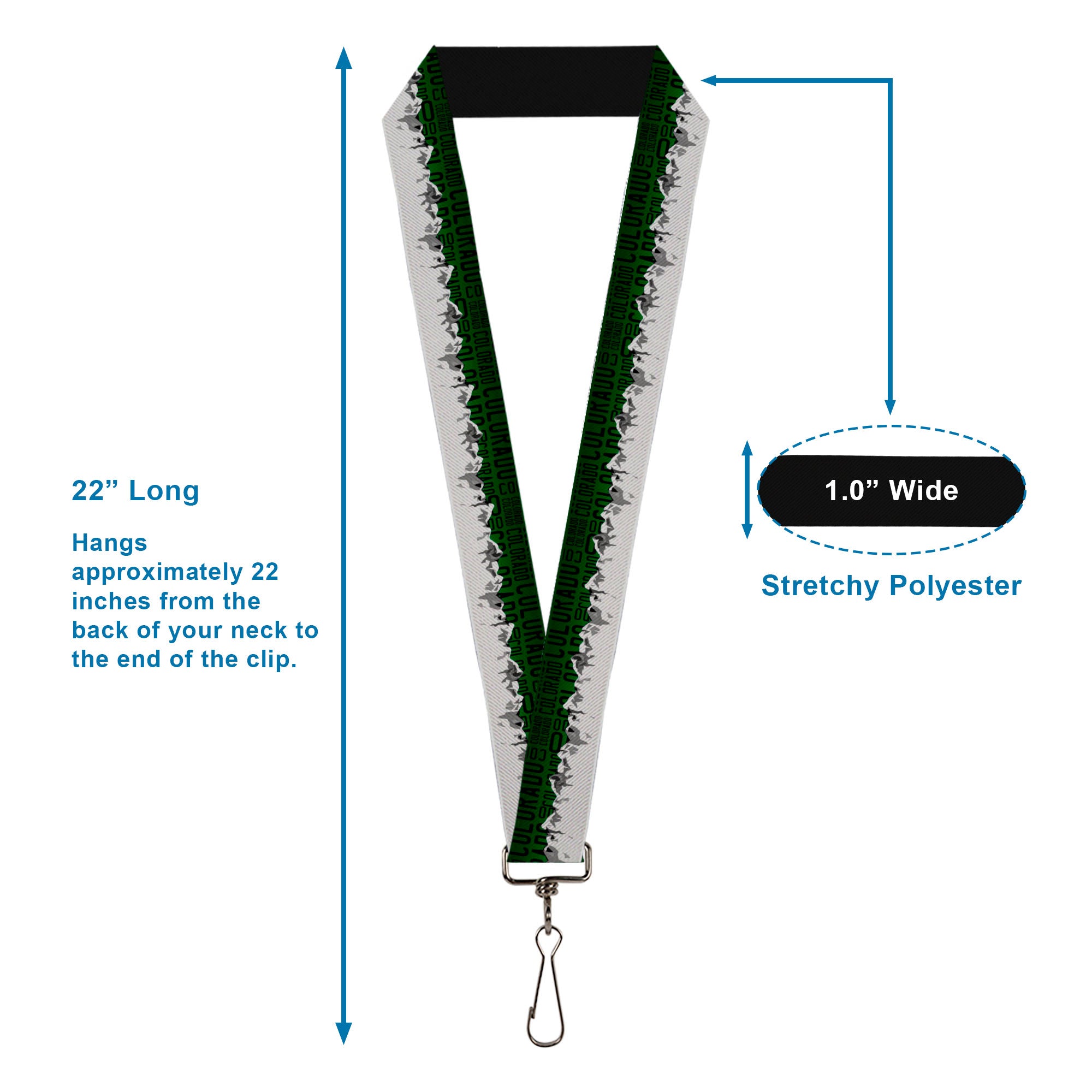 Lanyard - 1.0" - Colorado Mountains Green Black Text Grays Lanyards Buckle-Down