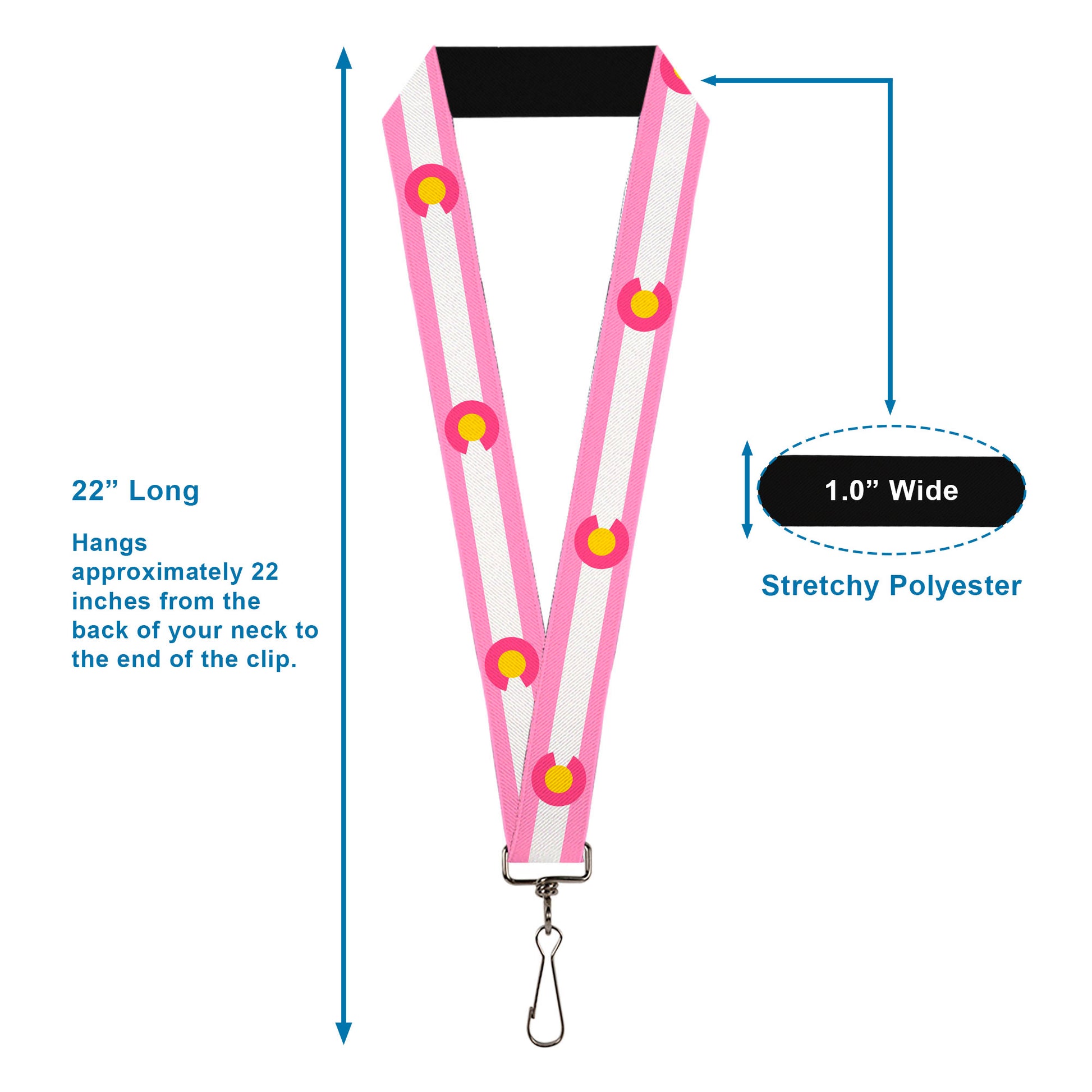 Lanyard - 1.0" - Colorado Flags5 Repeat Light Pink White Pink Yellow Lanyards Buckle-Down