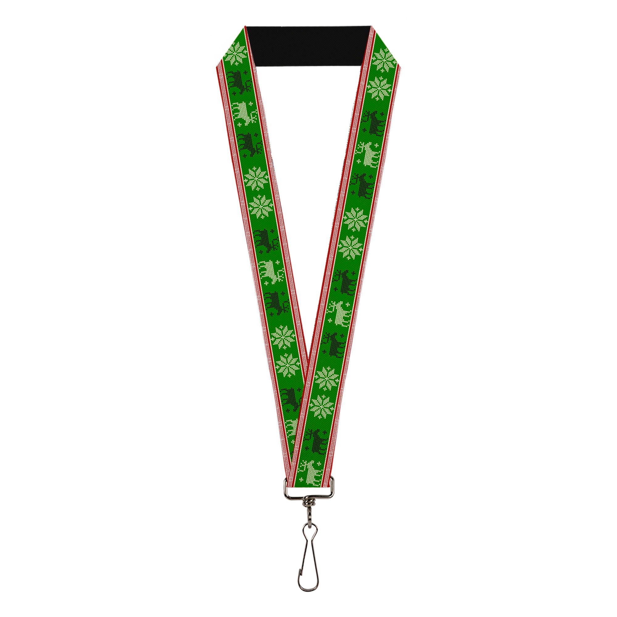 Lanyard - 1.0" - Christmas Stitch Moose Snowflakes Red Green Lanyards Buckle-Down