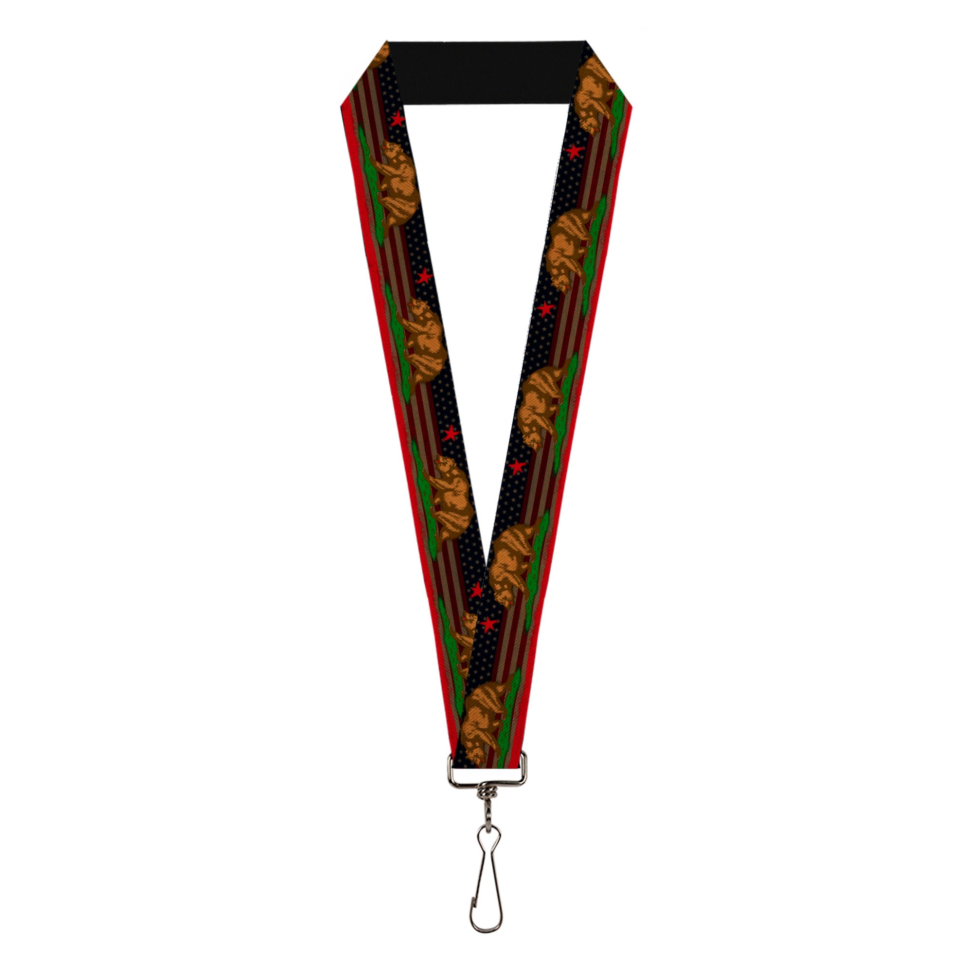 Lanyard - 1.0" - Cali Bear Star Stripe US Flag Stretch Lanyards Buckle-Down