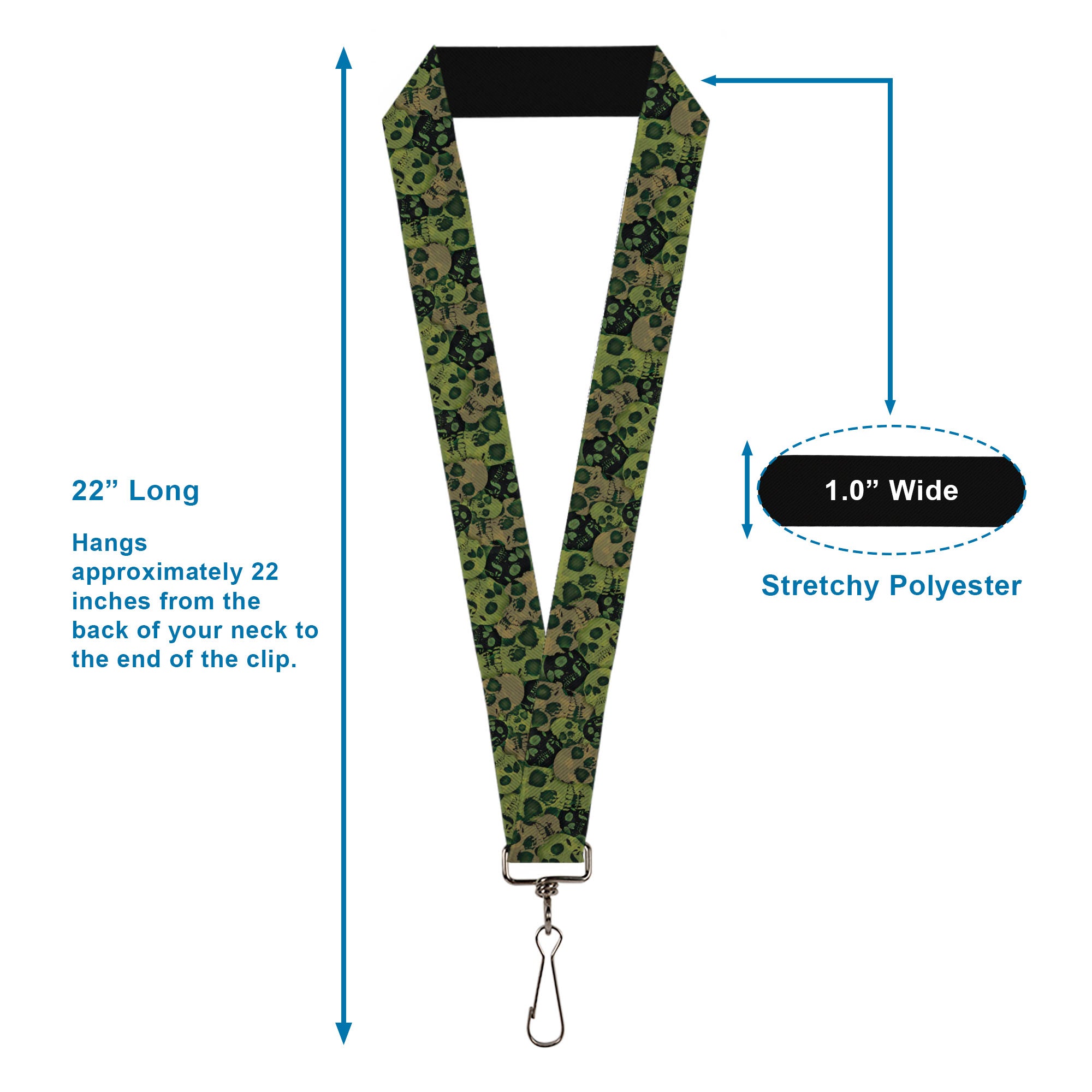 Lanyard - 1.0" - Camo Olive Black Skull Yard2 Lanyards Buckle-Down