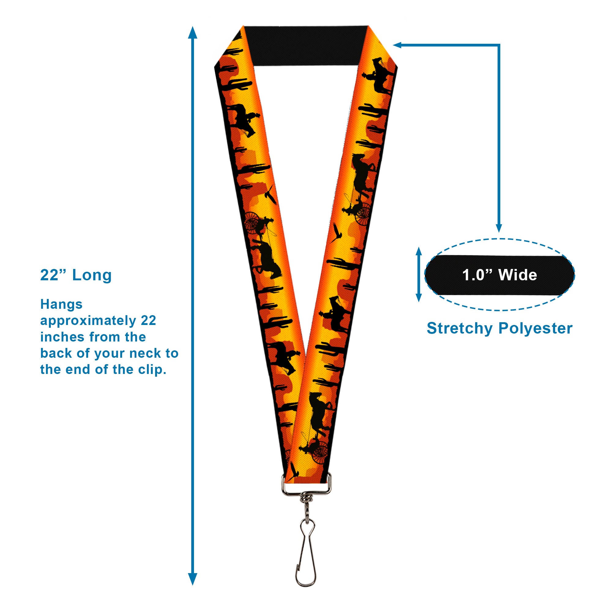 Lanyard - 1.0" - Cowboy Silhouette Western Landscape Reds Black Lanyards Buckle-Down