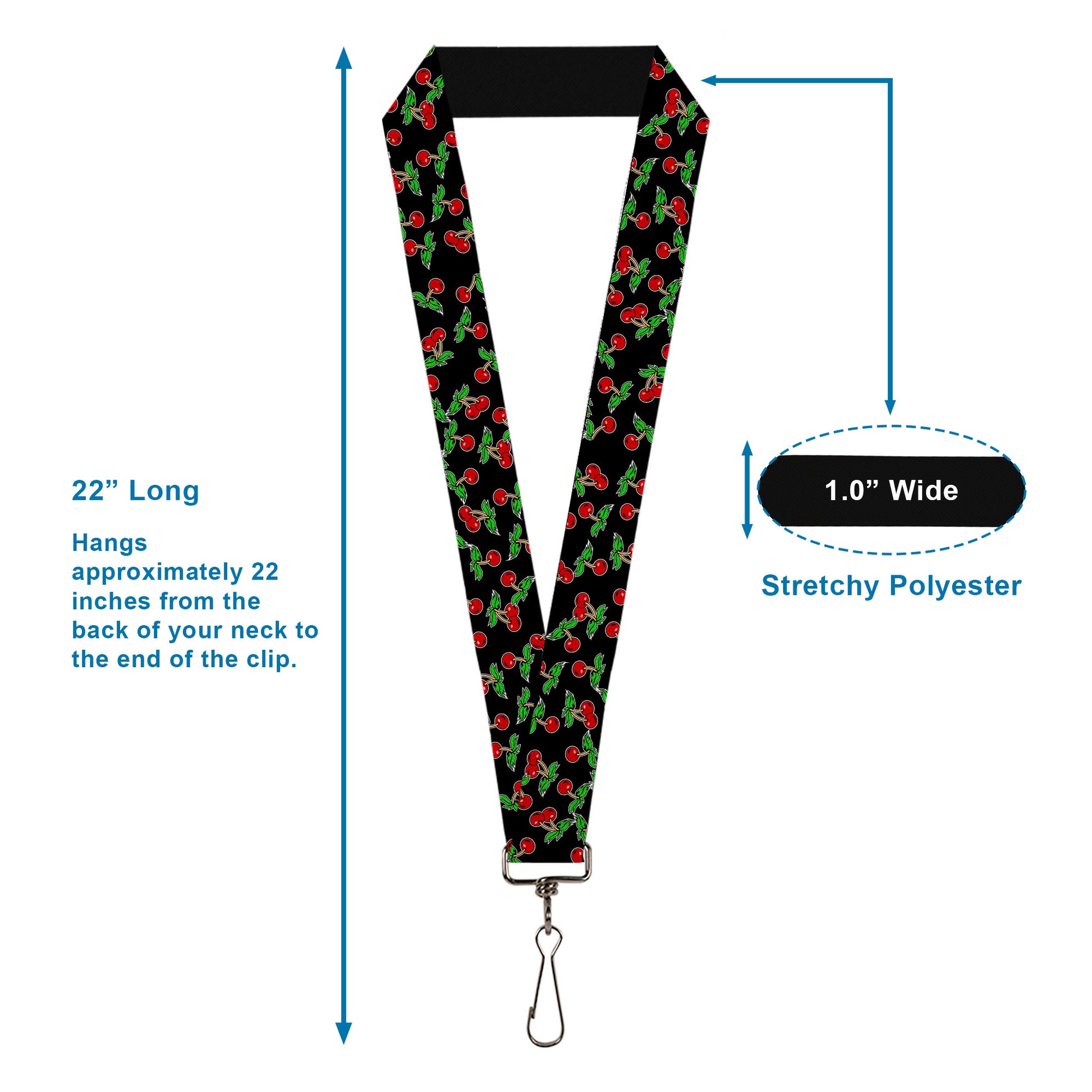 Lanyard - 1.0" - Cherries Scattered Black Lanyards Buckle-Down