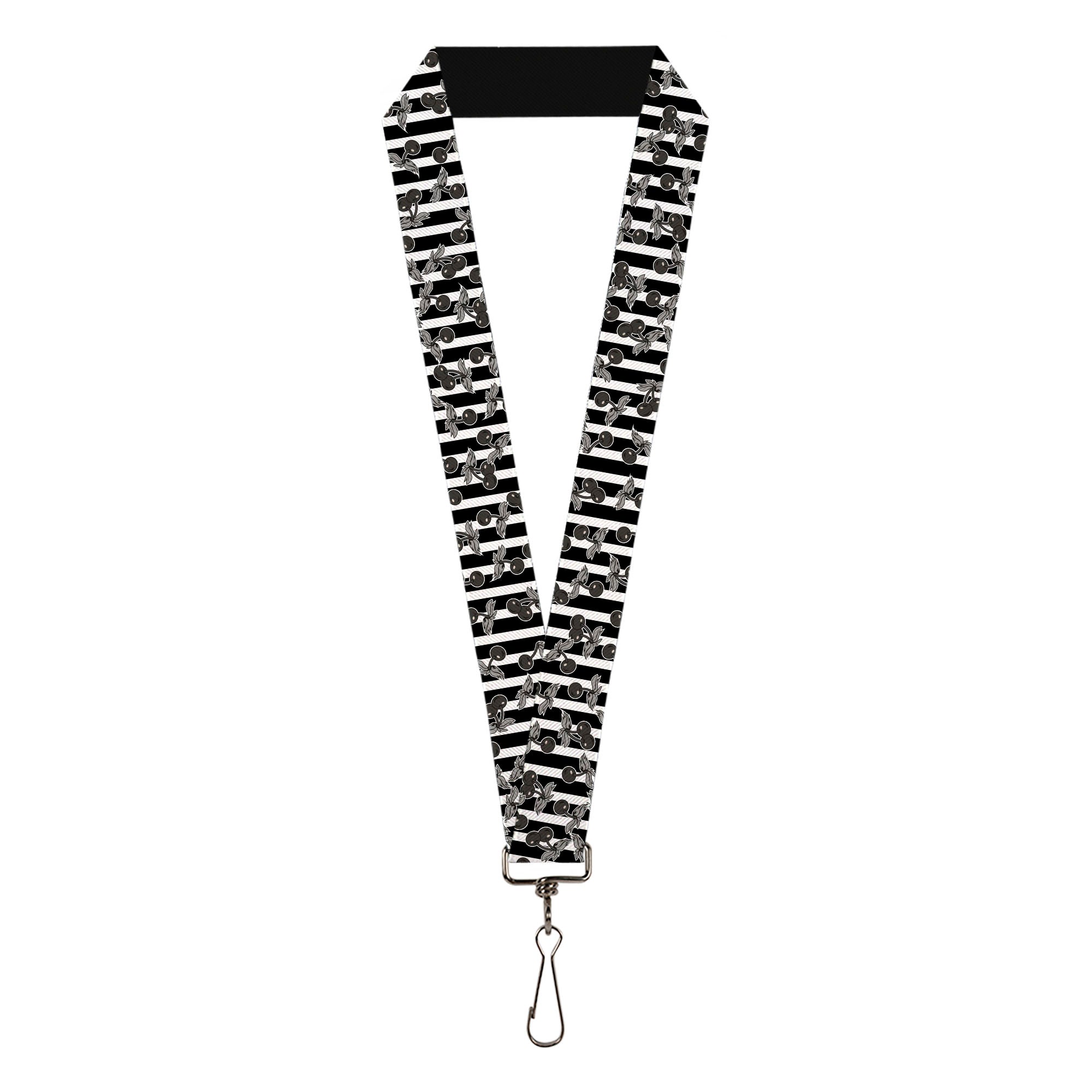 Lanyard - 1.0" - Cherries Scattered Vertical Stripe White Black Grays Lanyards Buckle-Down