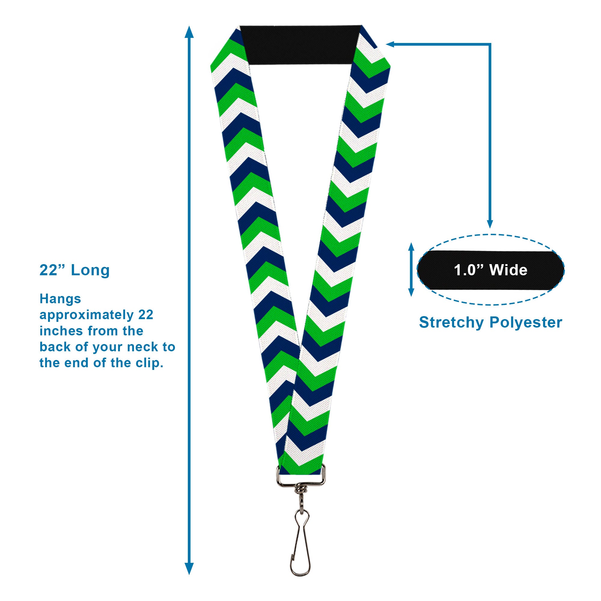 Lanyard - 1.0" - Chevron White Bright Green Navy Lanyards Buckle-Down