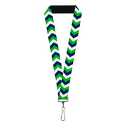 Lanyard - 1.0" - Chevron White Bright Green Navy Lanyards Buckle-Down