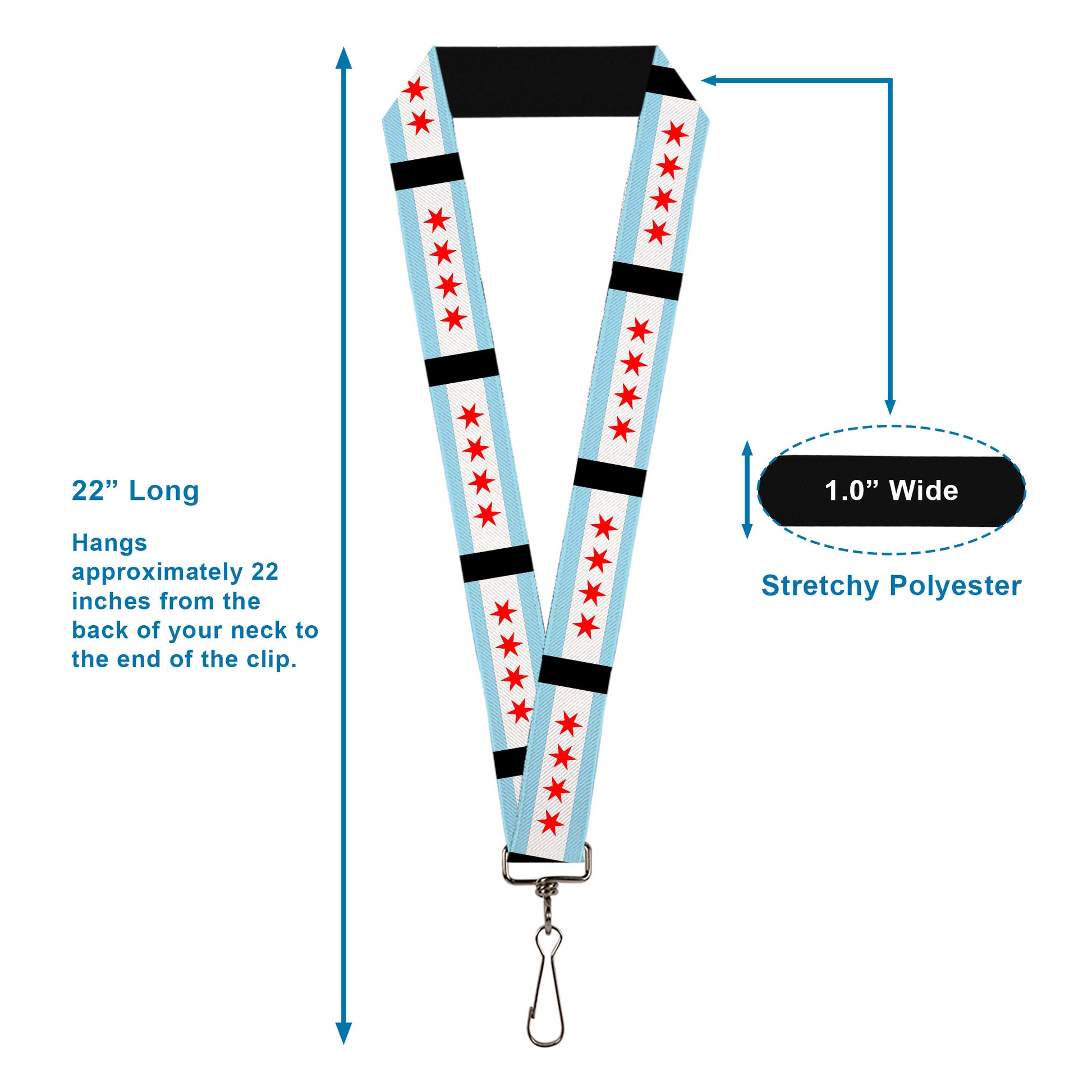 Lanyard - 1.0" - Chicago Flags Black Lanyards Buckle-Down