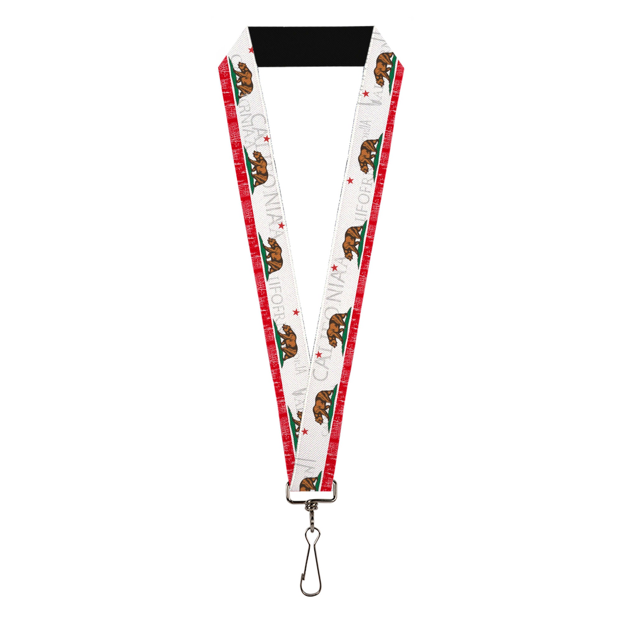 Lanyard - 1.0" - CALIFORNIA Bear Star Crackle Stripe White Gray Red Lanyards Buckle-Down