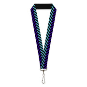 Lanyard - 1.0" - Chevron3 Split Turquoise Purple Black Lanyards Buckle-Down