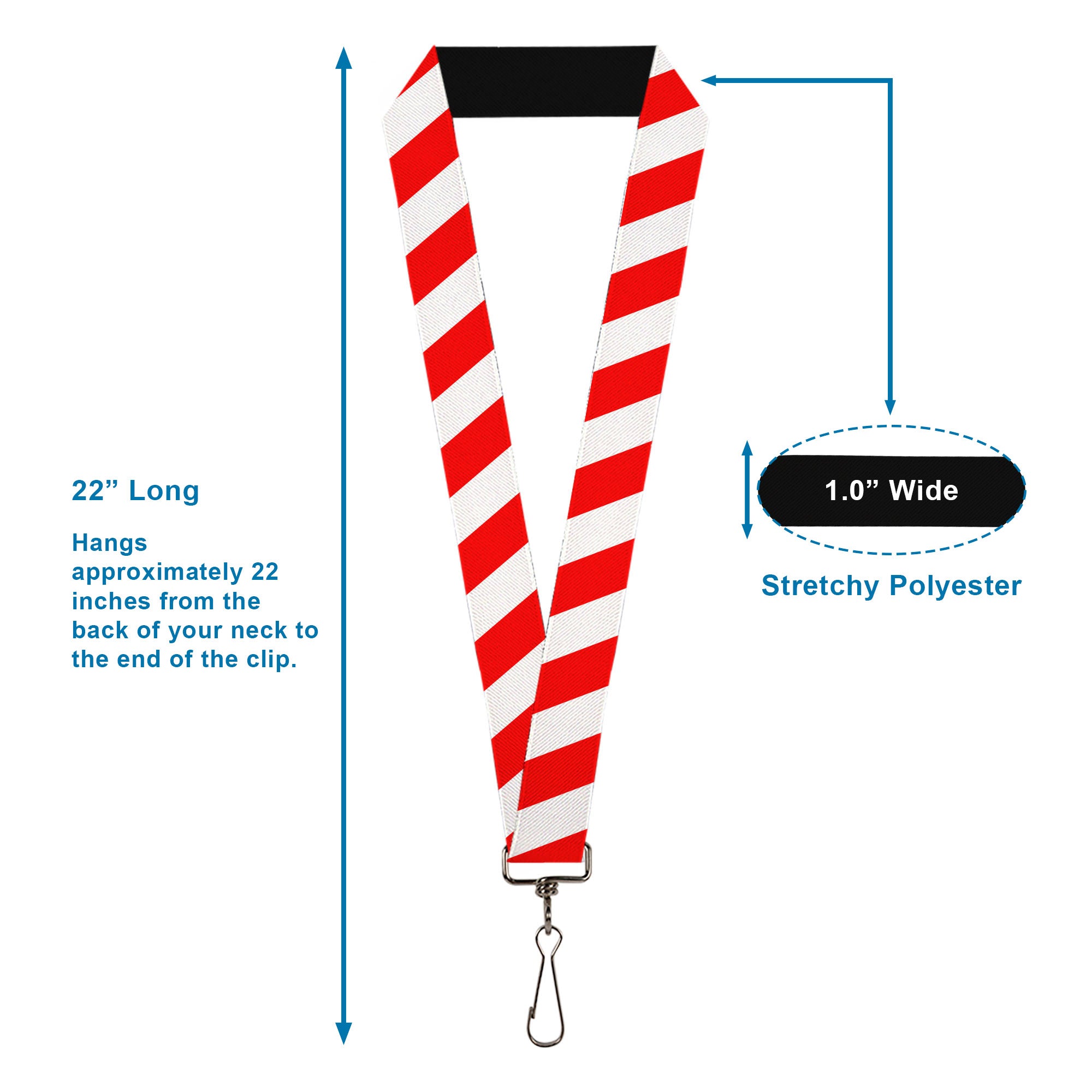 Lanyard - 1.0" - Candy Cane2 Stripe White Red Lanyards Buckle-Down